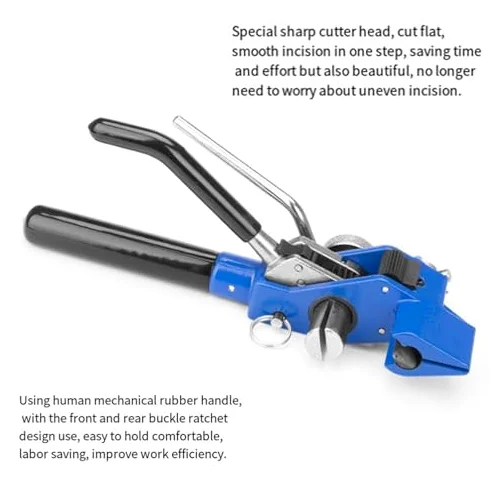 Tensor de fleje de acero inoxidable con crimpadora de corte, herramientas de flejado de acero para agrupar cables, tuberías, carteles, postes eléctricos, compatible con correas de embalaje de 4,6 mm a