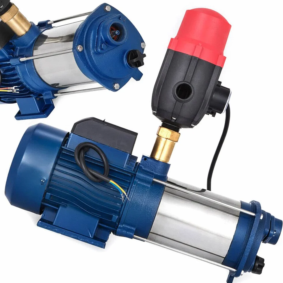 Bomba de agua de 2200 W de acero inoxidable para jardín, casa y granja con interruptor de presión Bomba centrífuga para suministro de agua en jardín, terraza, granja