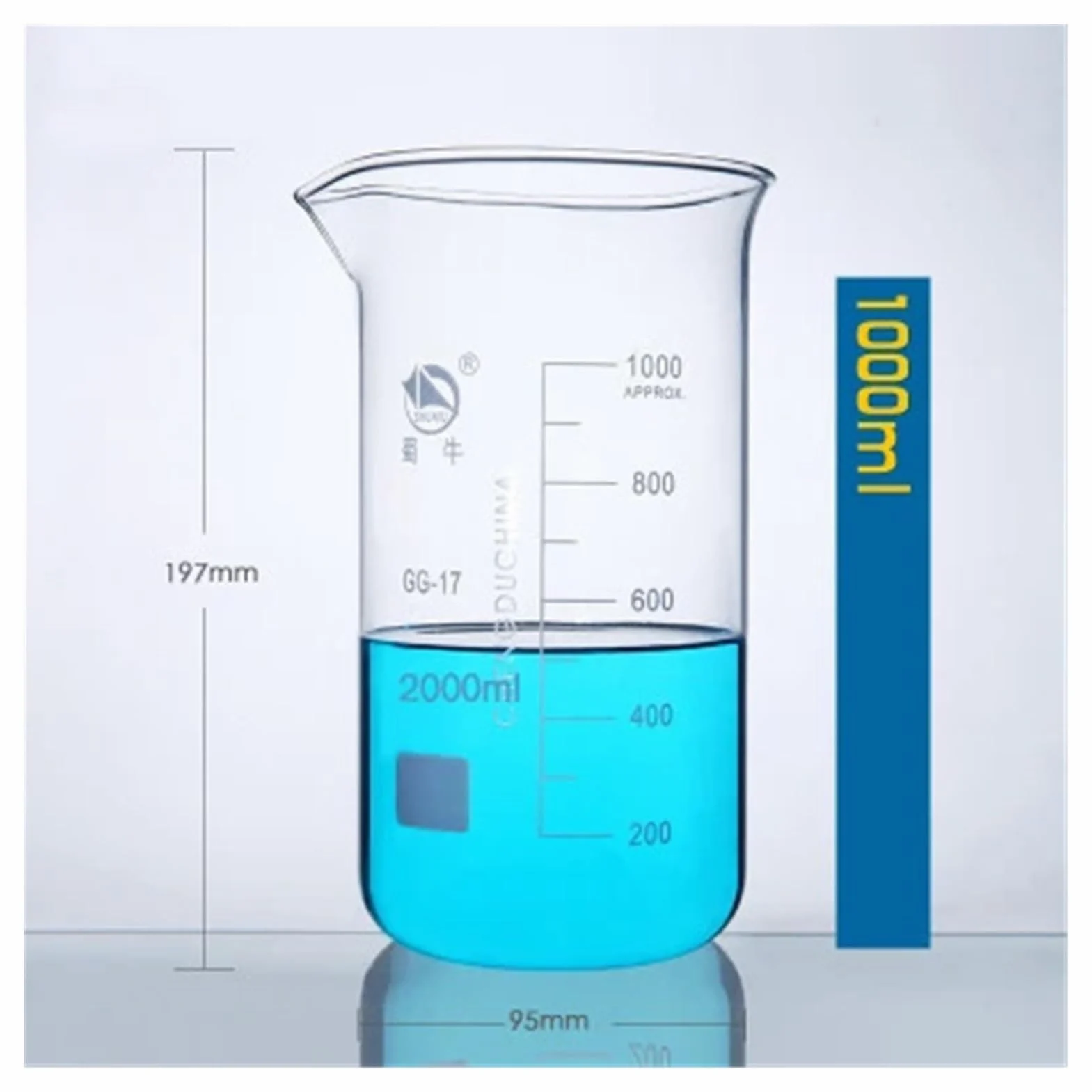 1 juego (100 ml, 250, 500, 1000 ml) de vasos graduados de vidrio de borosilicato en forma alta, vaso medidor de vidrio, equipo de laboratorio
