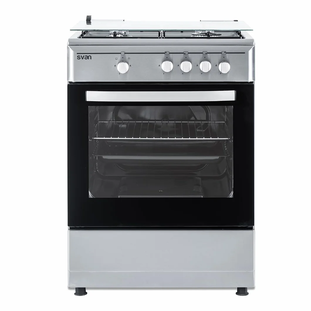 Svan Cocina Gas Butano 4 Zonas Horno 59 L Inox SKG4601X Control Manual 2 Programas Cristal Puerta Doble Capa Tapa Abatible