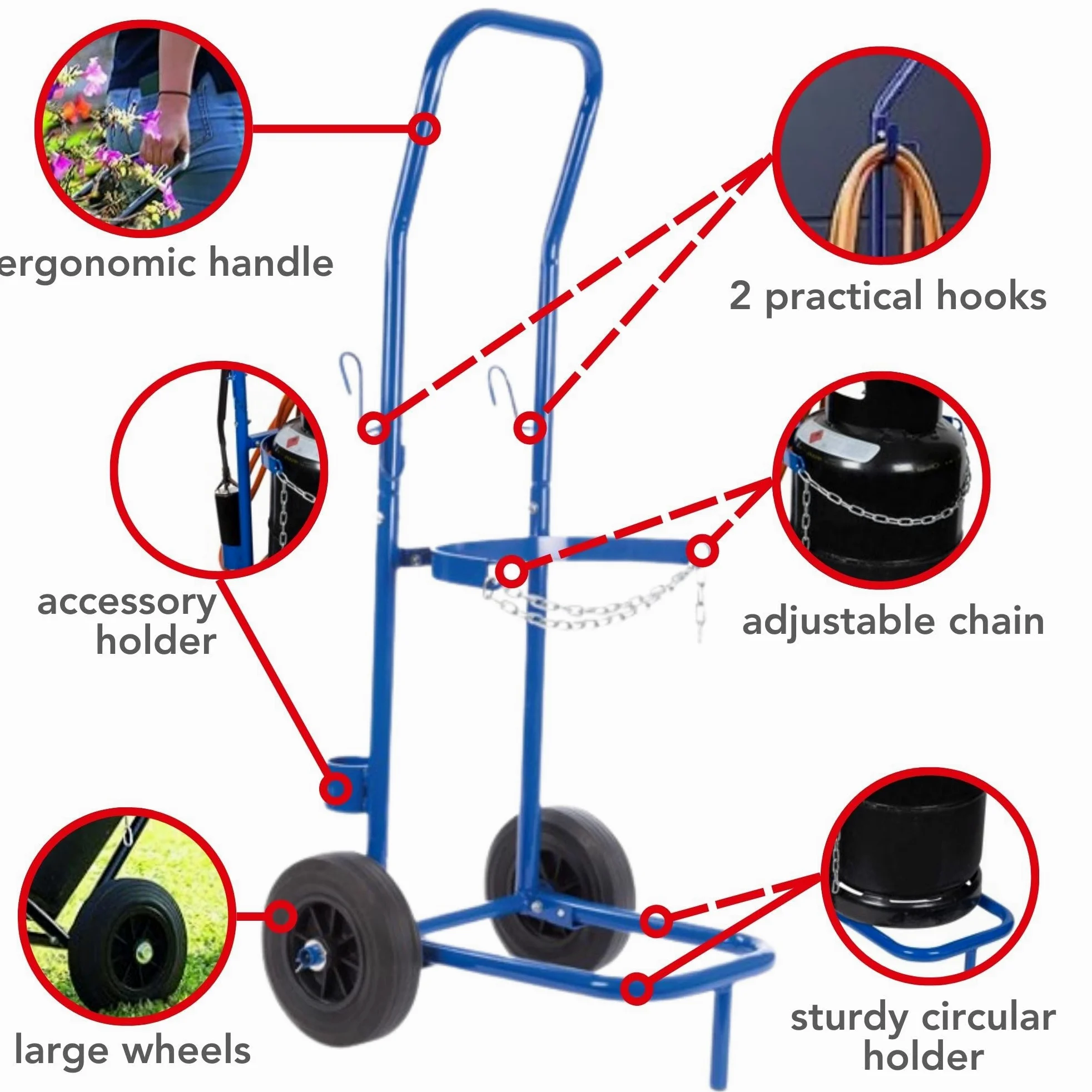 Toolland Carrito para bombonas de Gas 100 kg Cadena Ajustable Acero Inoxidable Ruedas 20 cm para propano butano barriles de Cerveza Interior Exterior