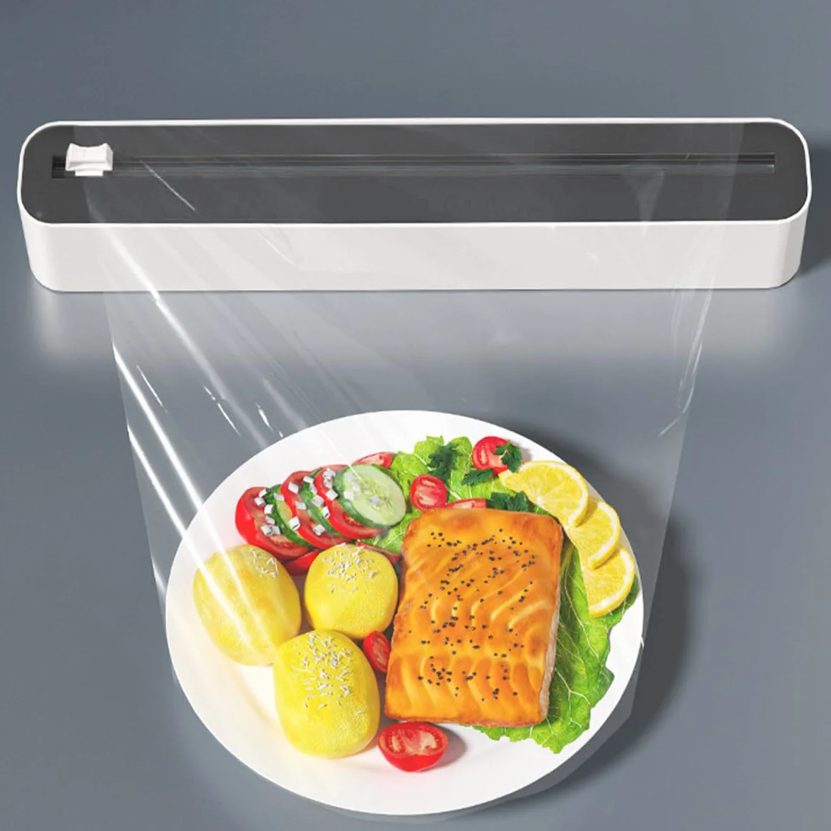 Dispensador magnético de Film Transparente Gris para láminas de plástico y Aluminio Organizador de cajones de Cocina