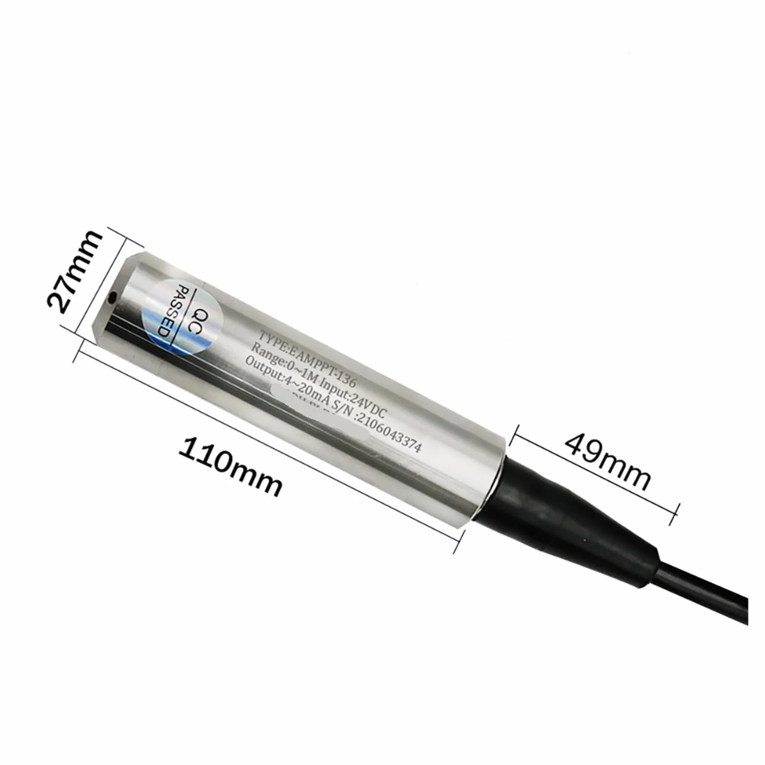 Sensor de nivel de líquido 1 juego de sensor de nivel de agua y aceite líquido integral con salida de 4-20 mA, transmisor de detección con interruptor de flotador, bomba de alarma(5m range 5m cable)
