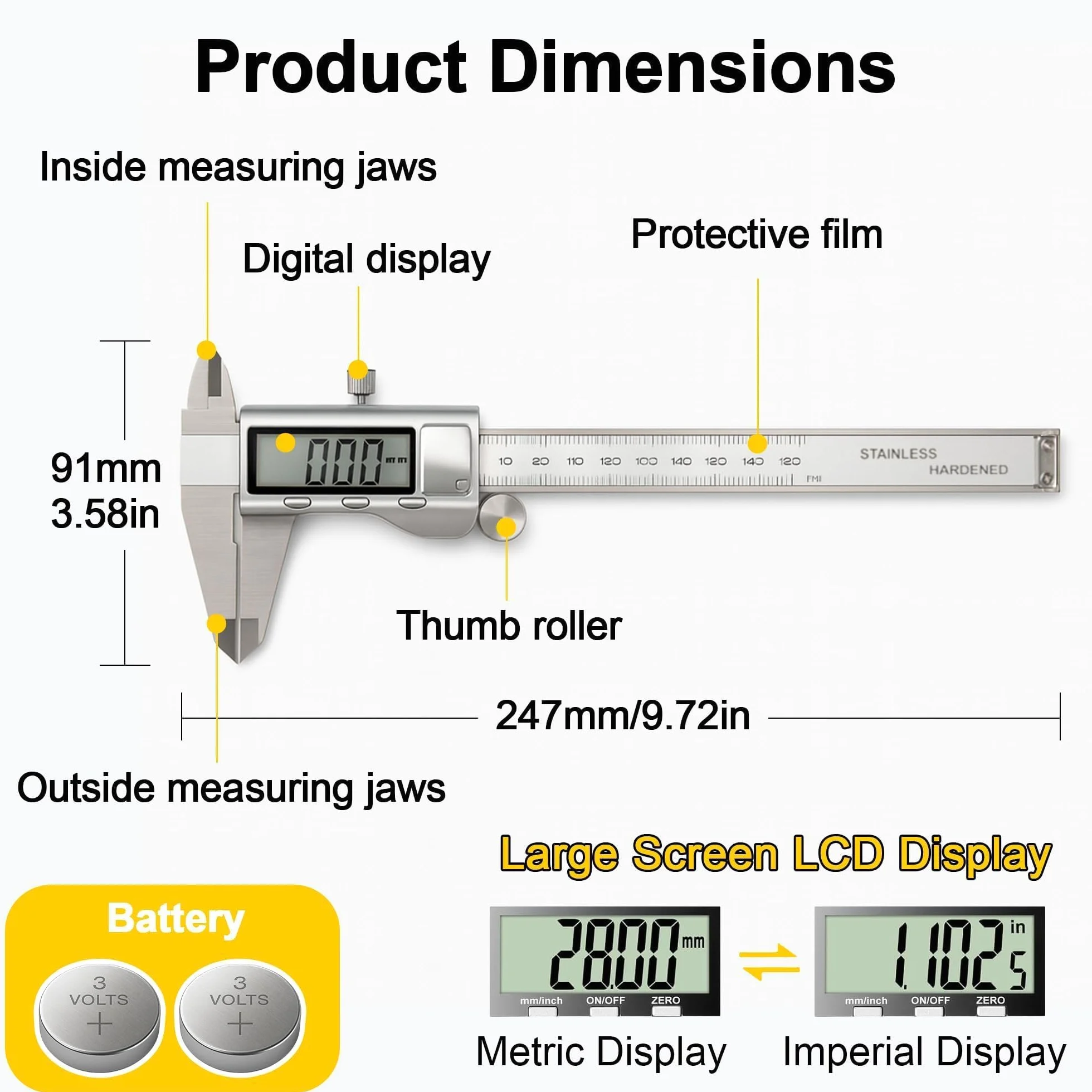 Calibre Digital 150 mm 0,01 mm Pie de Rey Electrónico Acero Inoxidable Pantalla LCD Autoapagado Estuche