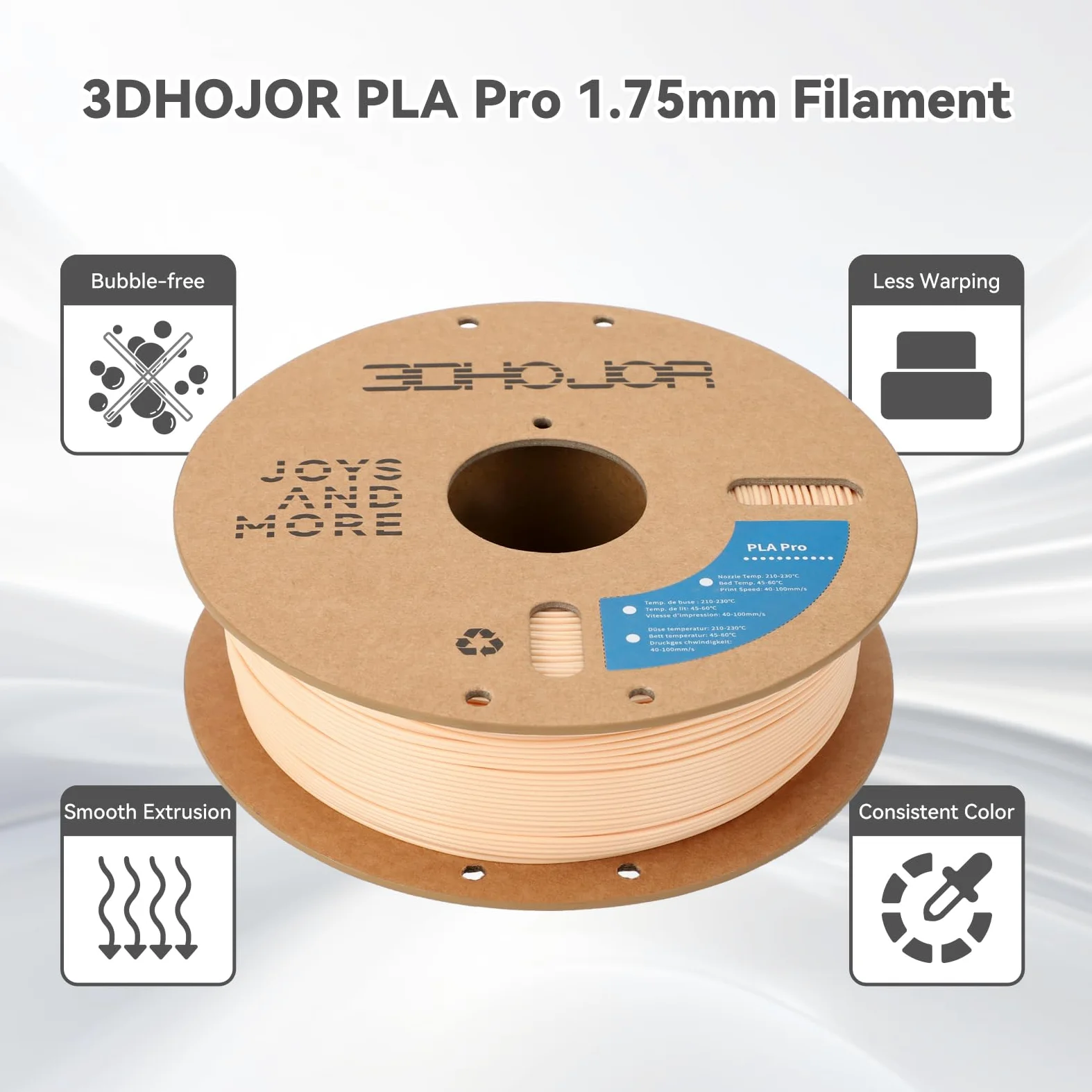 3DHojor Filamento PLA Pro (PLA+) de 1.75 mm, filamento de impresora 3D PLA Plus, carrete de cartón filamento de impresión 3D PLA +, precisión dimensional +/- 0.03 mm, beige, 2.2 libras