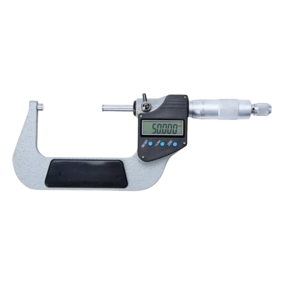 Micrómetro electrónico con pantalla digital de 0.001 mm de pulgada mm, conversión resistente al desgaste, caras de carburo, escala mecánica, respaldo plateado (50-75 mm)