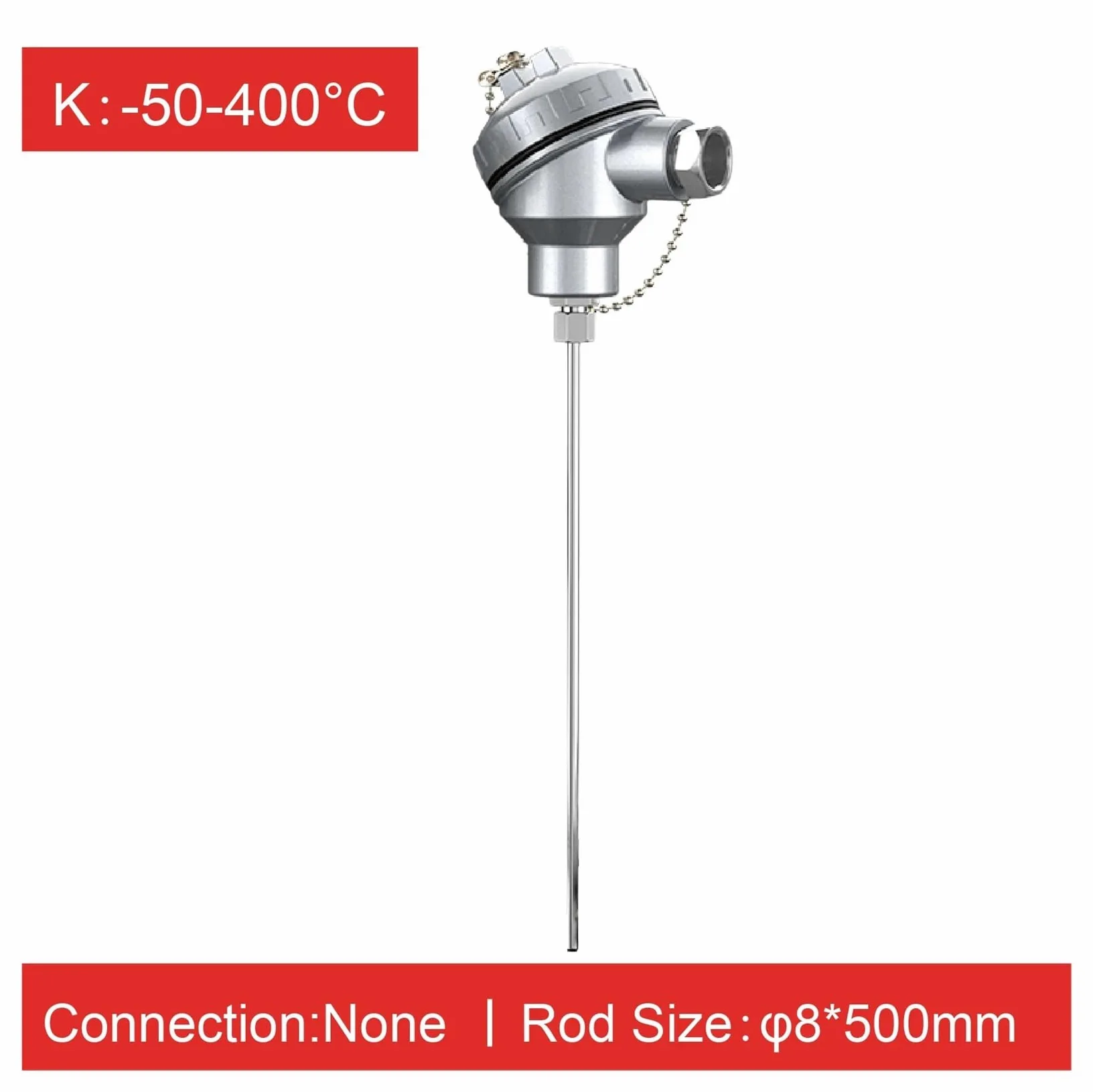 Sensor de temperatura PT100 de termopar tipo K WRNK-131, sonda blindada de acero inoxidable(PT100-8-500mm)