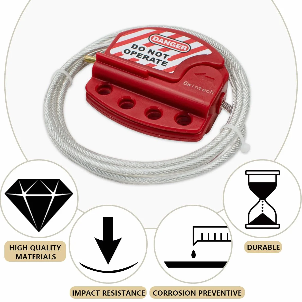 Bwintech 10 Pcs Rojo Ajustable Lockout Tagout Cable de acero para aplicaciones de bloqueo tagout, trabajar con candados de seguridad