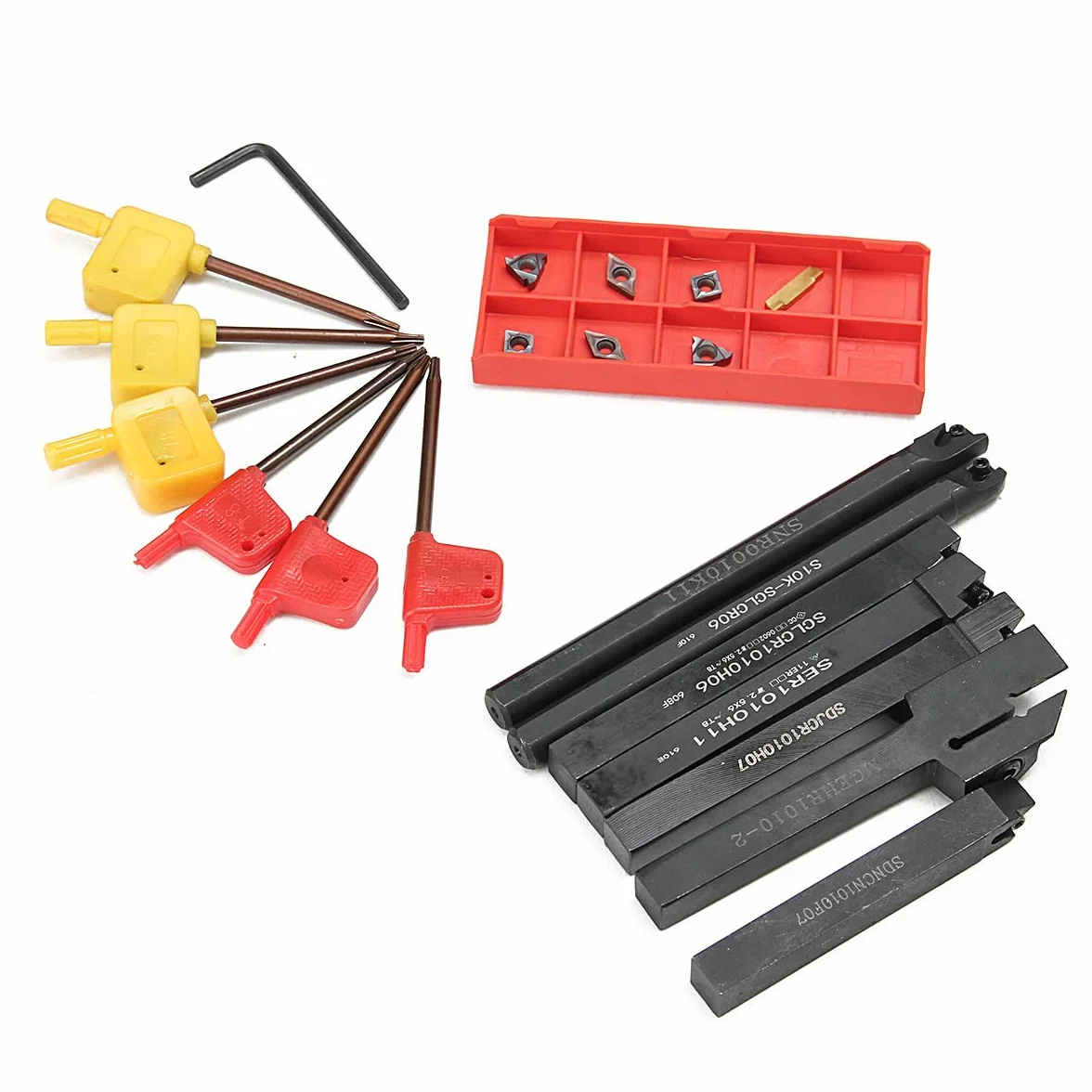 Maizoon Portaherramientas CNC CLCR Juego de 7 barras de mandrinar 10 mm + insertos carburo + llaves DZ17