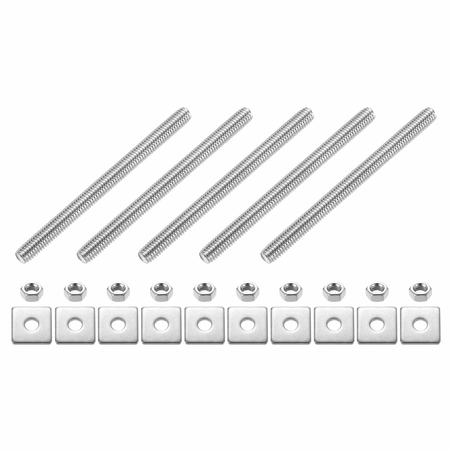 QUARKZMAN 5Pcs Varilla Roscada Completa M6 x 80mm 304 Acero Inoxidable con Tuercas y Arandelas Plateado