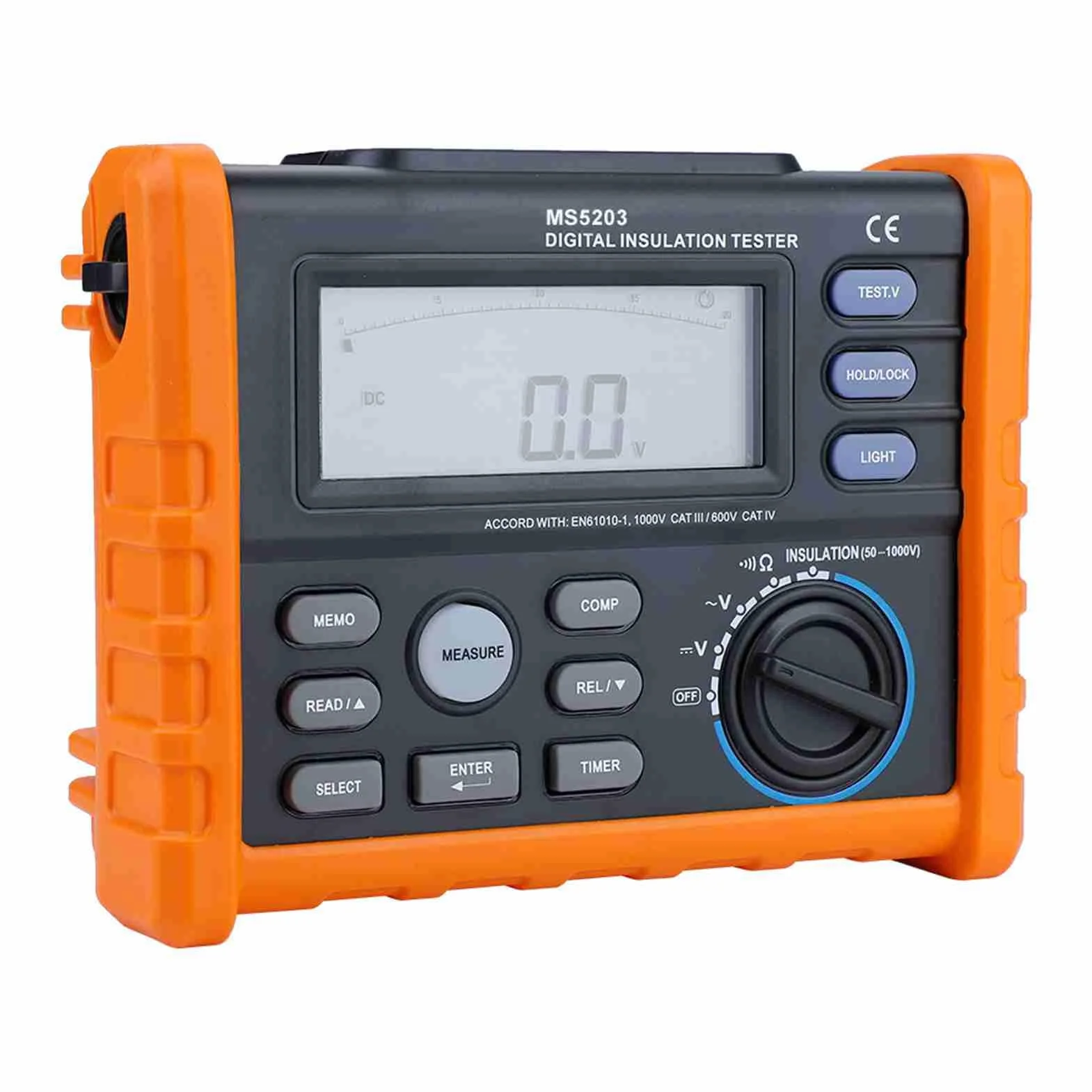 Probador de resistencia de aislamiento MS5203 Medidor de probador de resistencia de aislamiento con pantalla digital y analógica 50-1000V