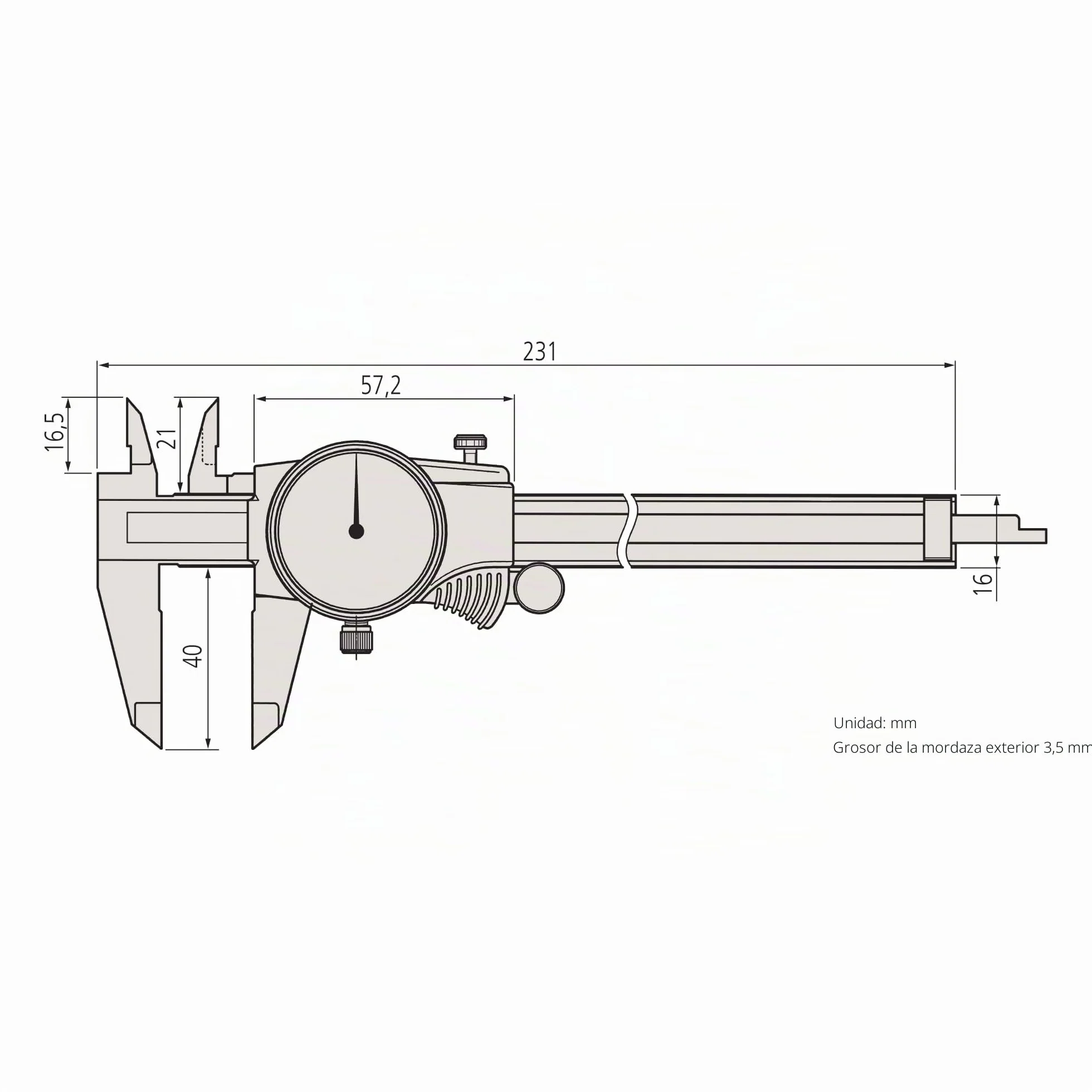 Mitutoyo 505-732 Calibre de dial 1mm/rev