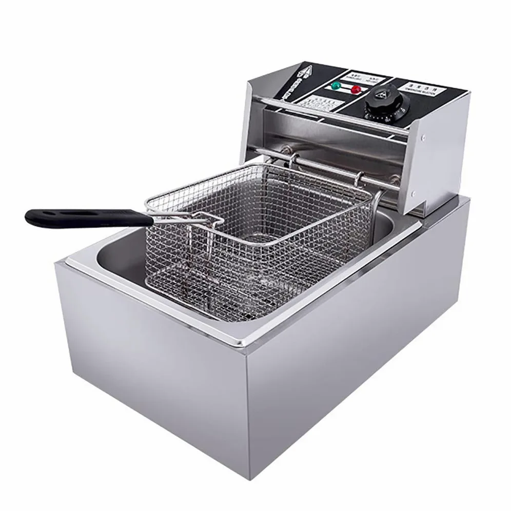 Freidora eléctrica comercial de 10 l con tanque de encimera y cesta individual de acero inoxidable resistente para restaurante, ideal para papas fritas, pollo y patatas fritas (10 l)