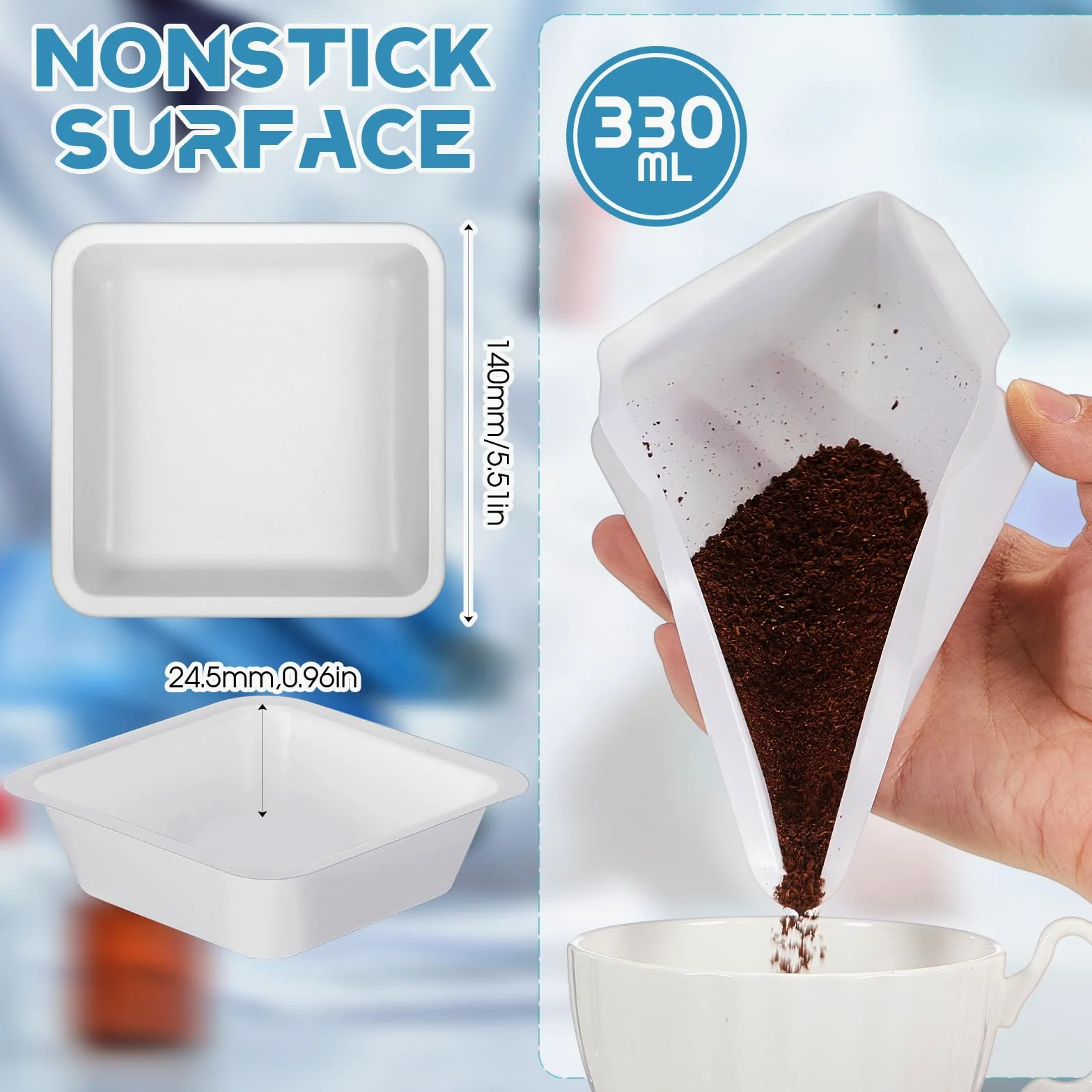 Sherr Paquete de 500 botes de pesaje de 330 ml a granel, antiestáticos, blancos, bandejas de pesaje cuadradas de plástico fáciles de verter para llenar cápsulas, plato de laboratorio, polvo, líquido