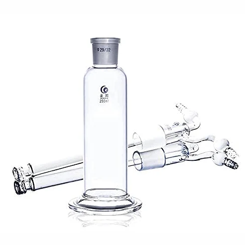 Botella de lavado de gas de vidrio de laboratorio de 250 ml, trampa de vacío con dos tubos curvados, junta 29/32, botella de vidrio de borosilicato para kit de cristalería de laboratorio de química