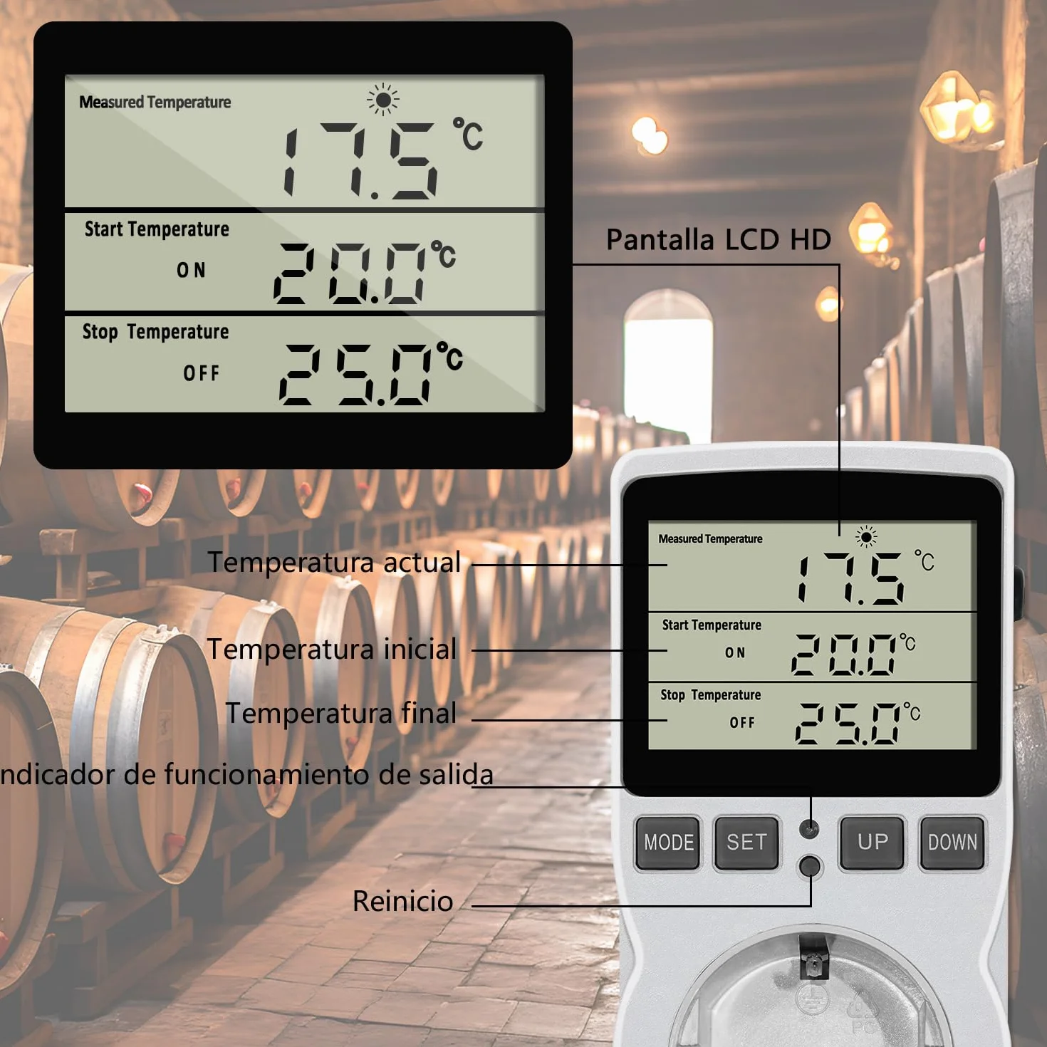 Enchufe Termostato Digital KT3100 Controlador Temperatura Acuario 230V 16A Sensor 3m