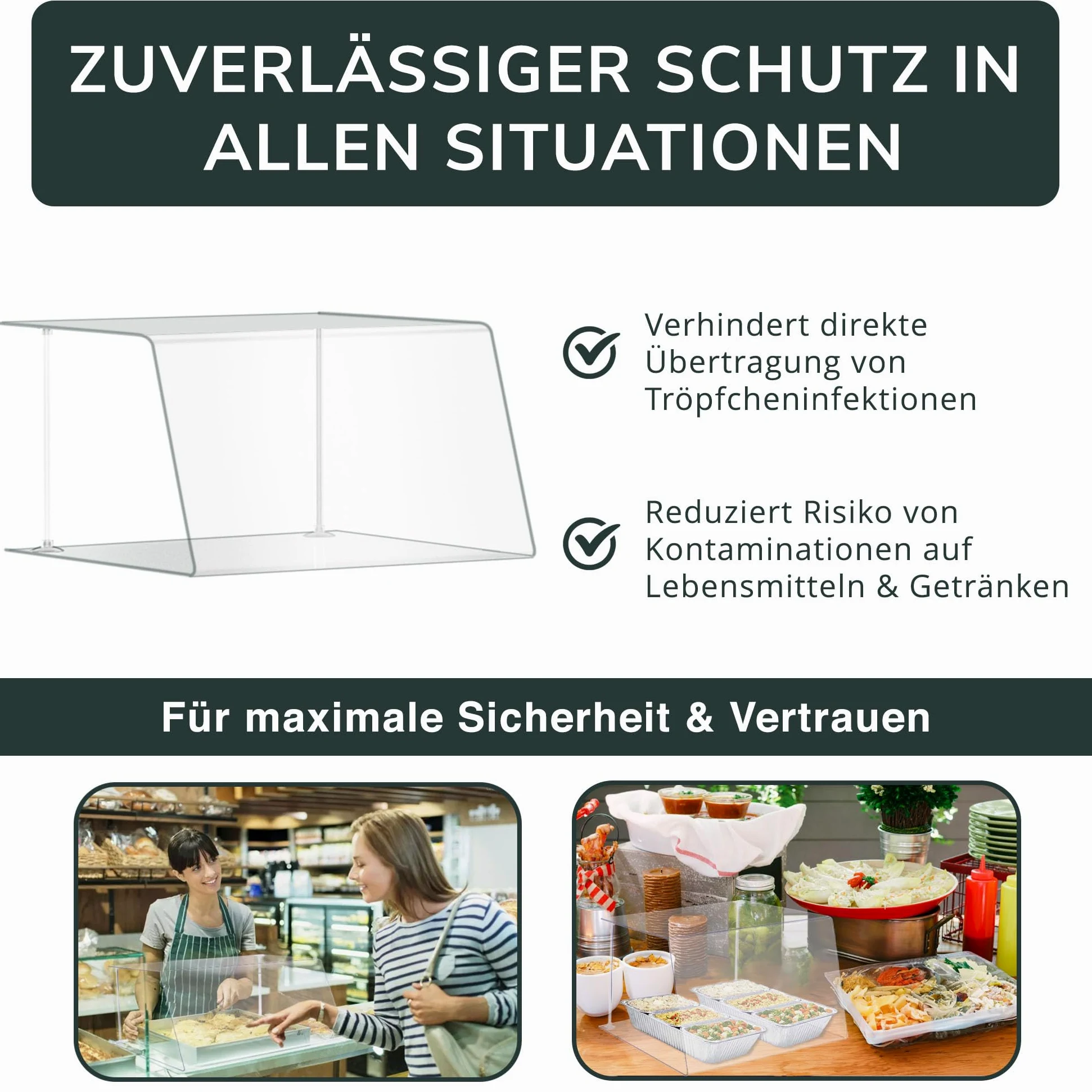 A + H plásticos Holzhäuser TOS – Tipo 1 100 cm de longitud – para gastronomía de petg – Mostrador modular y pasteles de vitrina (Cristal Transparente), Stärke 6mm