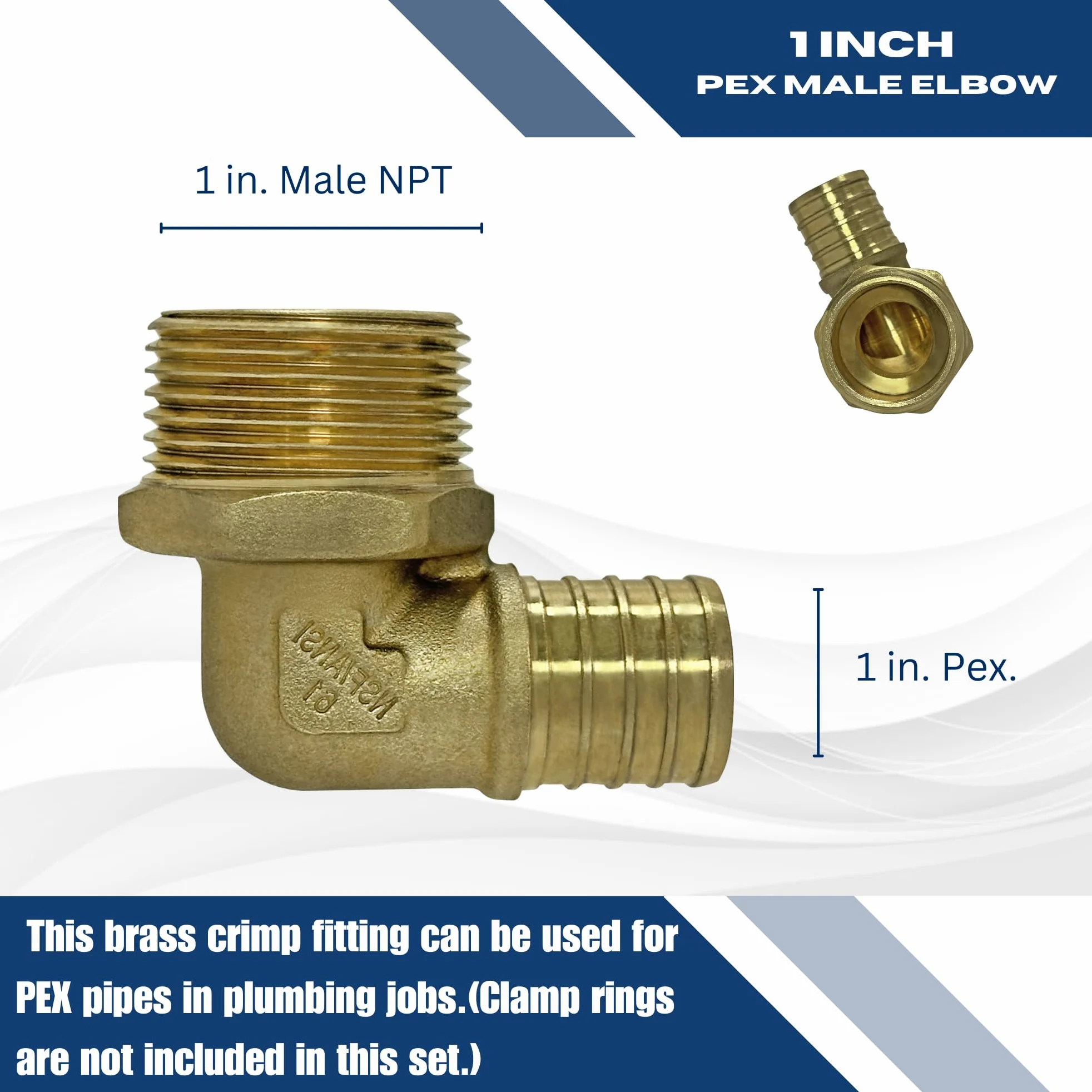 5 piezas XFITTING Barb Crimp de 1 pulgada Pex x 1 pulgada macho roscado, codo macho Pex de 1 pulgada
