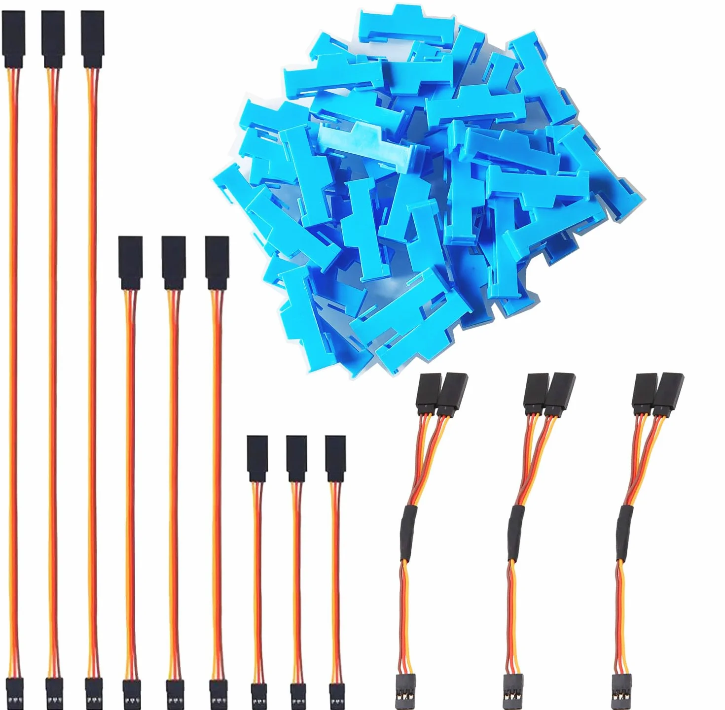 40 Piezas Servo Cable de Extensión Hebilla Lateral Clip Azul para RC Avión Helicóptero + 12 Piezas Cable Y Divisor