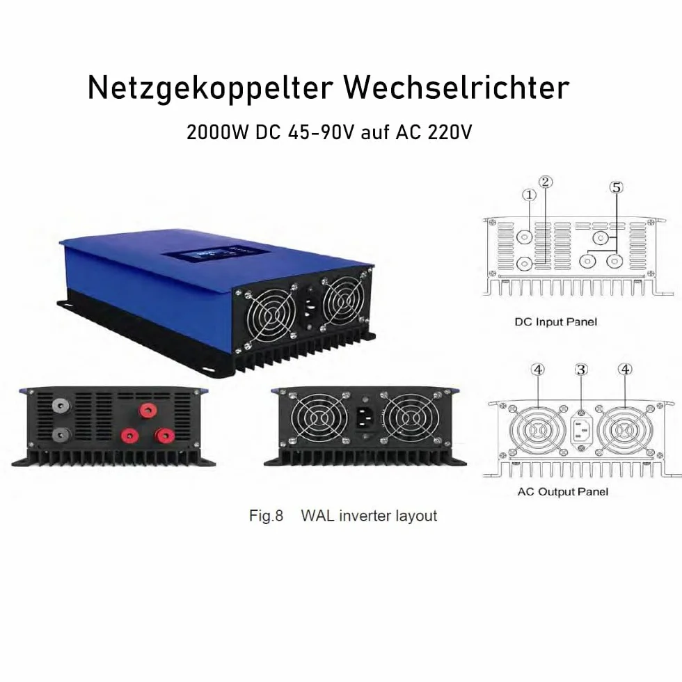 Inversor acoplado a red 1000 W CC 22-65 V a CA 230 V para turbinas eólicas con juego de resistencia de carga, onda sinusoidal pura, enchufe UE, con generadores eólicos de 24 V/48 V CA (1 kW)