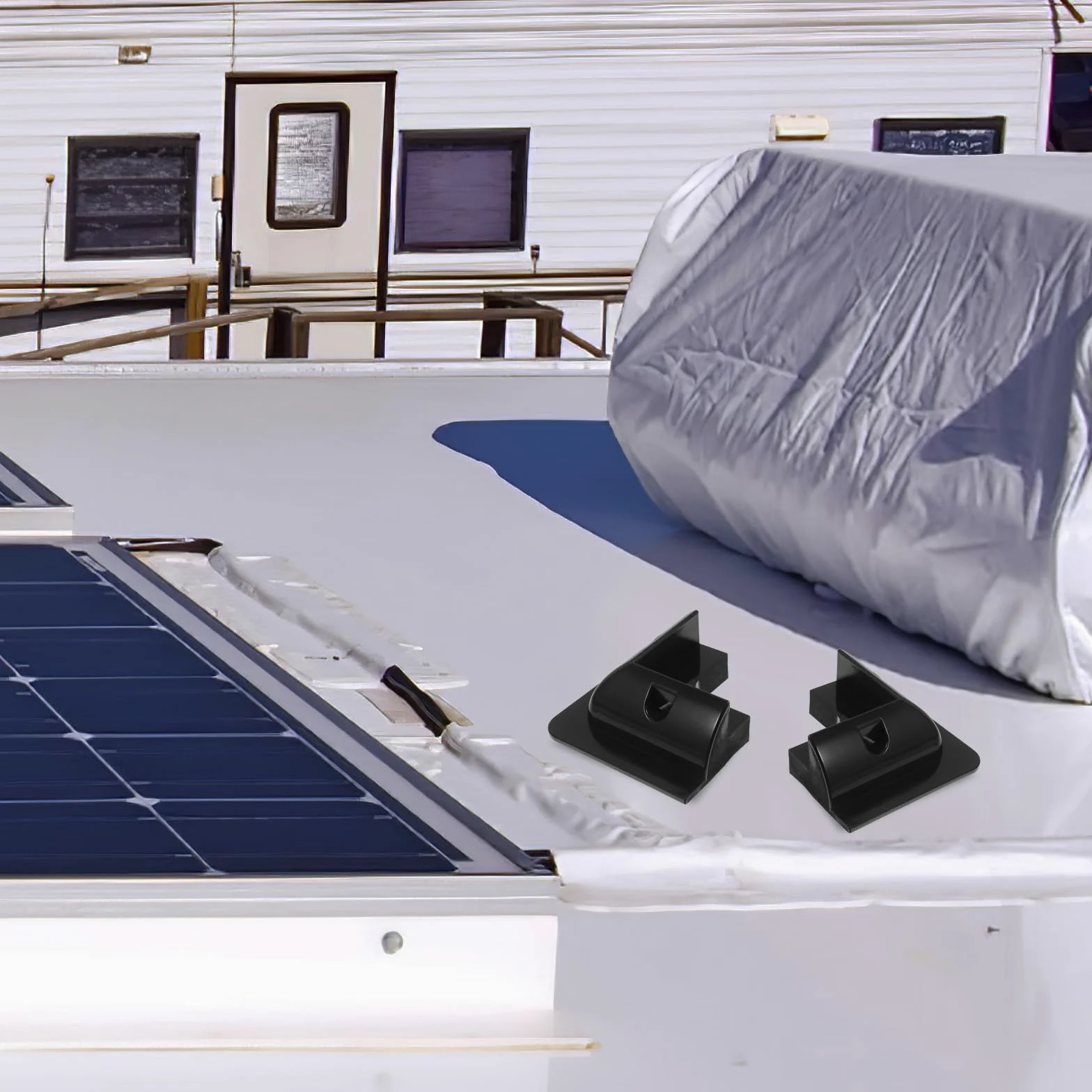 Mikinona Soporte para Panel Solar sin Taladros, Kit de Montaje para Autocaravana y Barco, 4 Piezas Negras, Estructura Elevada para Flujo de Aire, Resistente y Protección de Esquinas