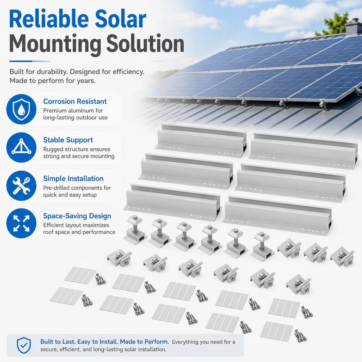 10pcs Panel Solar Kit De Soporte Carriles Cortos De Aluminio Kit De Montaje Solar Para Techo Azulejos Sistema De Fijación,Para El Hogar, Yate, Azulejos