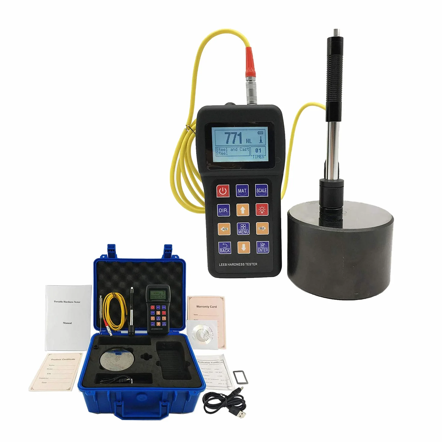 Medidor de dureza para metales, instrumento de durómetro portátil con sensor de 170 a 960 HLD, bloque de prueba de dispositivo de impacto para pruebas precisas de metales