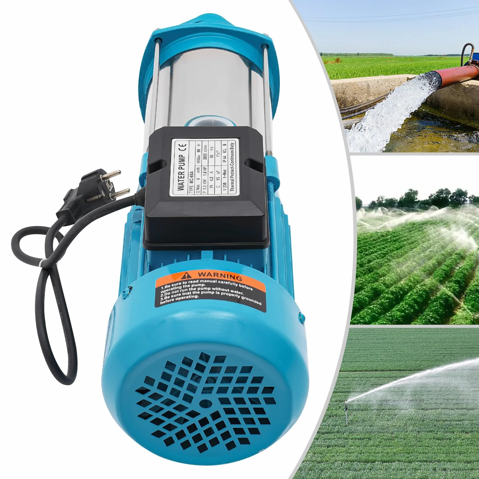 Bomba centrífuga de jardín autocebante con interruptor de presión, acero inoxidable, 1,8 CV, 4000 l/h, riego agrícola, jardín, estanques
