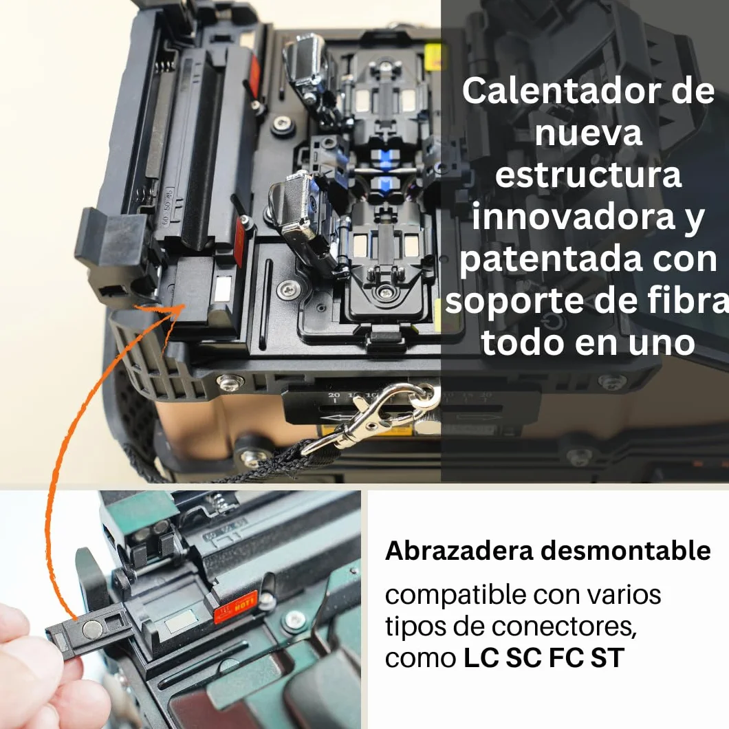 SD-9 Fusion Splicer Empalmadora de Fibra Optica con OPM y VFL Rápida 5s de Empalme y 11s de Calentamiento, fusionadora Core Alignment 6 Motores con Batería 7200mAh para Proyectos FTTx FTTH