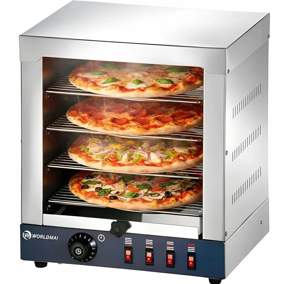 MBH – Horno Tostador Eléctrico WORLDMAI Profesional INOX de 4 pisos para Hostelería. Horno para Pizzas, Paellas y Bocadillos, Ideal para Bar, Restaurante y Pizzerías.