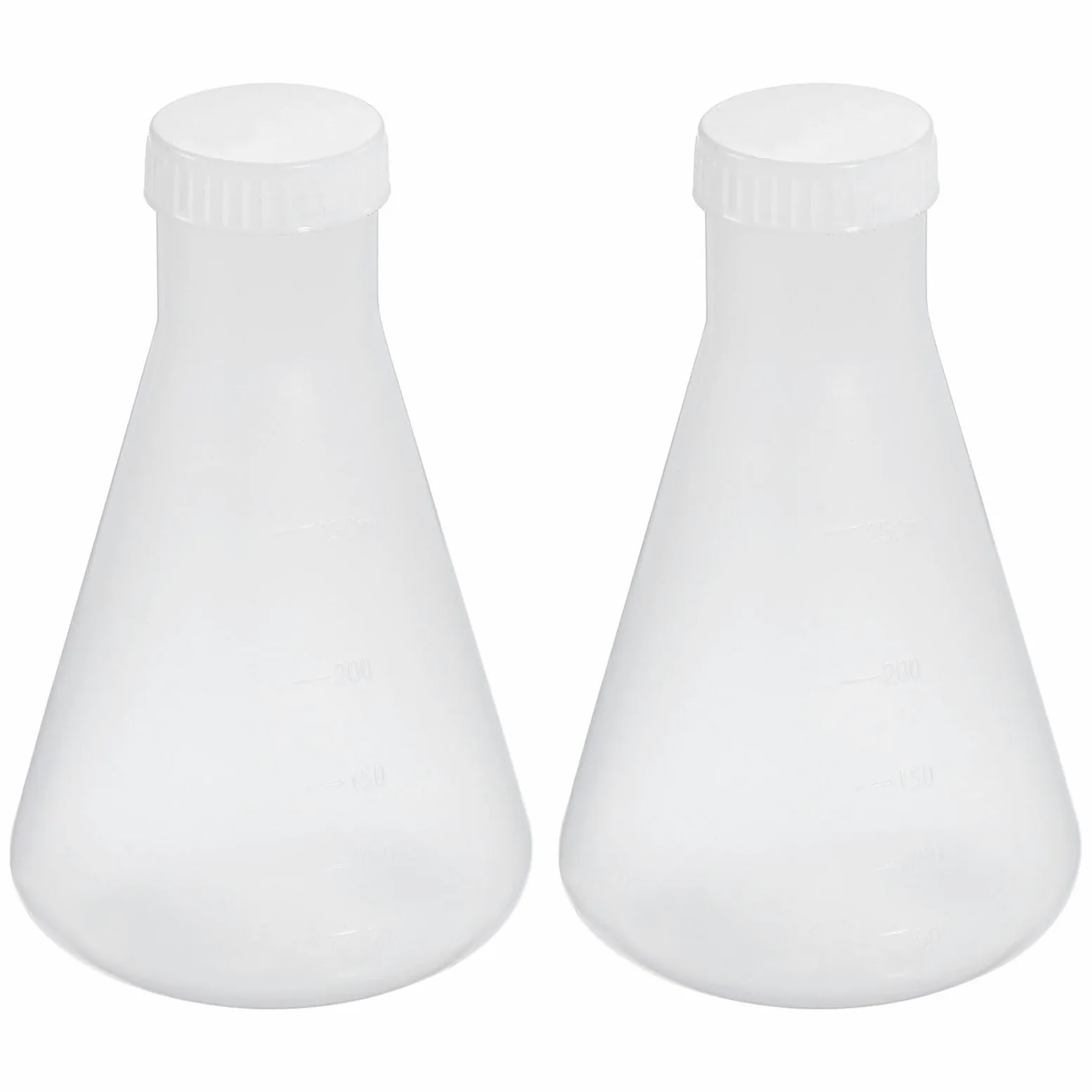 Matraz de Erlenmeyer de Plástico 250ml con Tapón de Roscas, Paquete de 2 Matraz Cónico de Boca Estrecha para Laboratorio, Transparente(250ML)