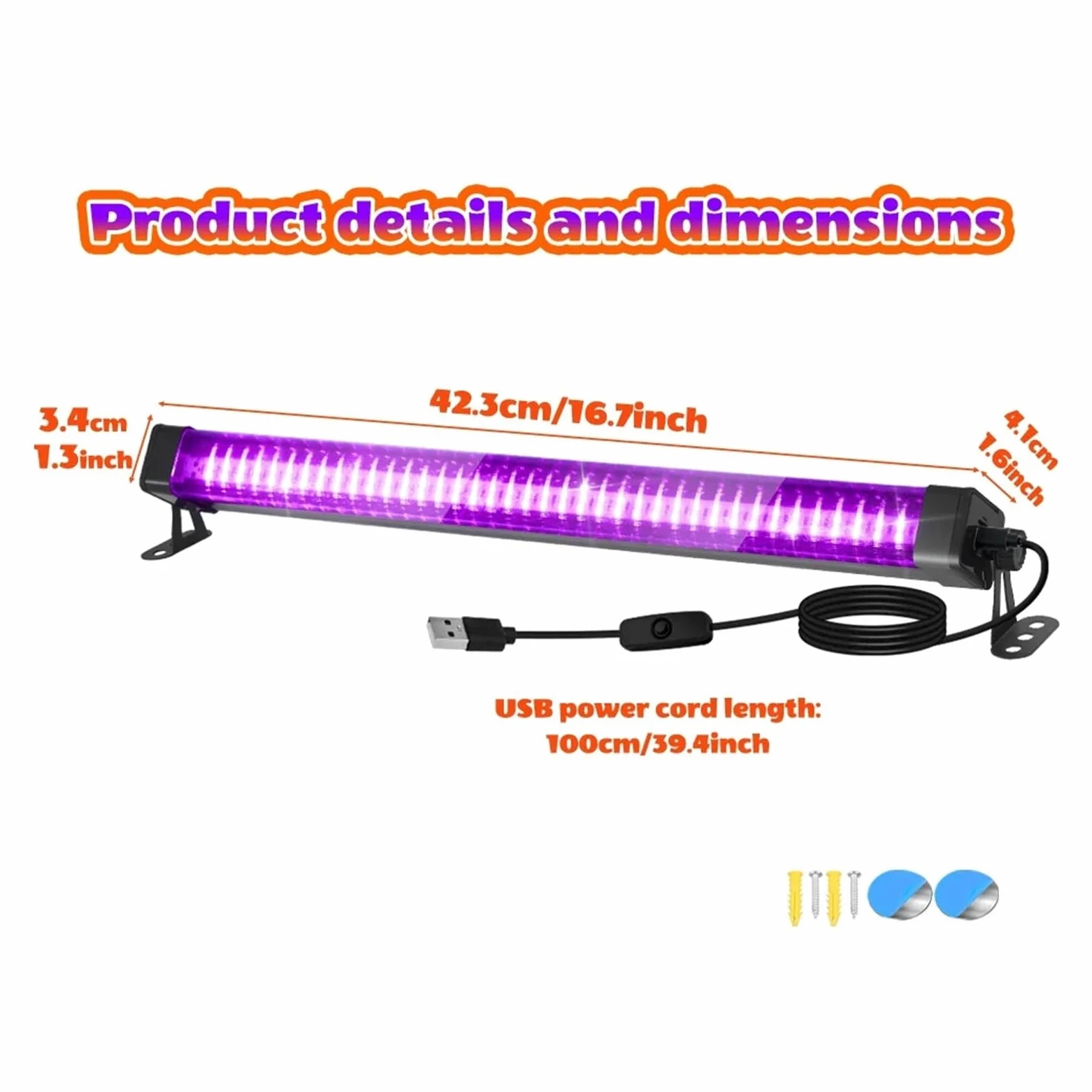 Tubo de luz negra LED 80 luces - Con interruptor, rotación 360 ​​grados, lámpara UV for fiestas fluorescentes, arte corporal, Halloween y Navidad, Multiuso confiable(80LEDs-3P)