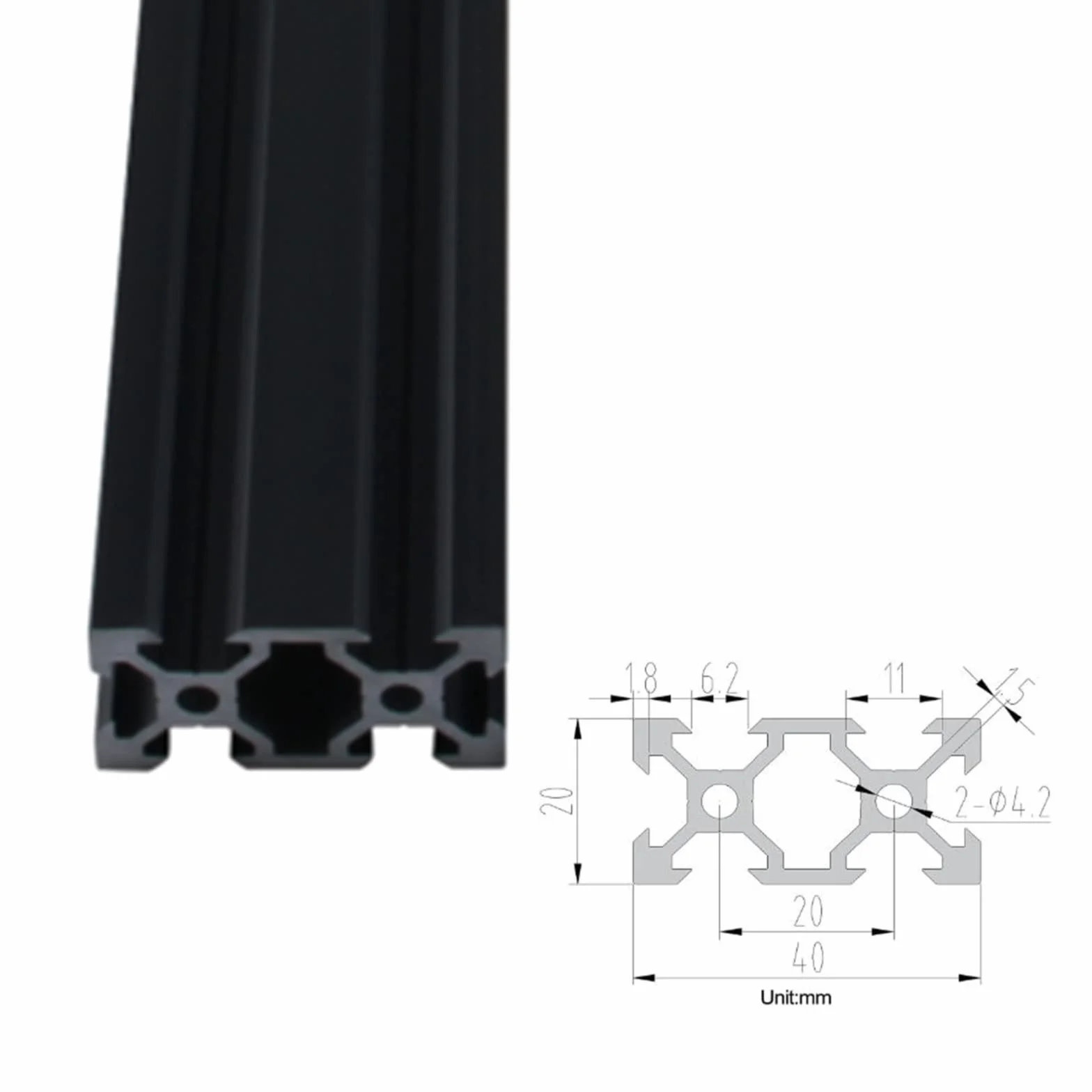 2 unidades de 1000 mm V-Slot 2040 Perfil de Aluminio Extrusión Perfil de Aluminio Norma Anodizado Negro Perfil de Extrusión de Aluminio para Impresora 3D y Máquina de Grabado Láser CNC