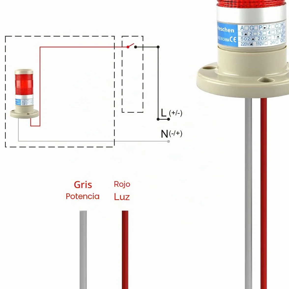 Bombilla LED de advertencia 220 VAC señal de torre luz continua Heschen
