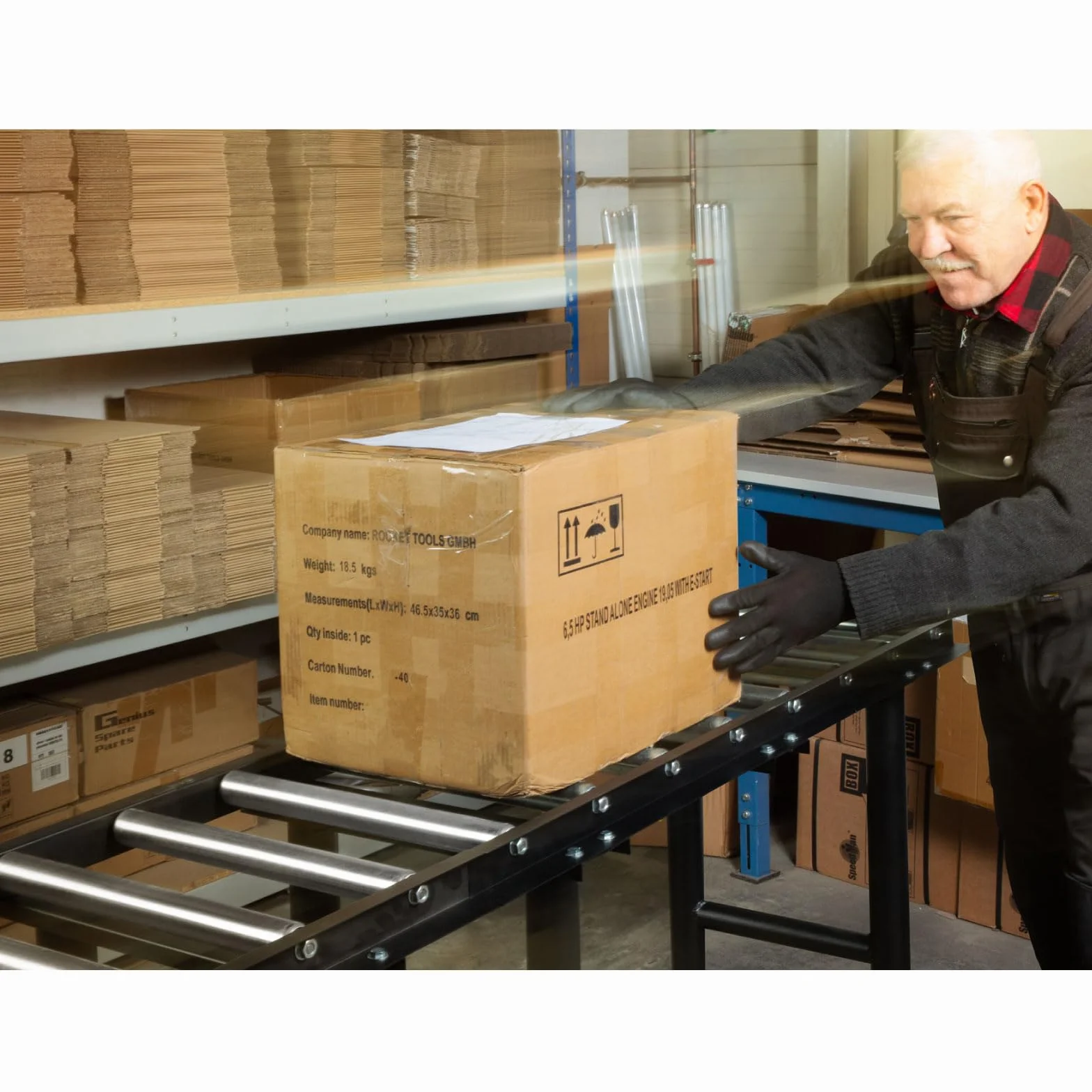 EBERTH Mesa Transportadora Rodillos, Regulable en Altura, Cpacidad Carga 300 kg, Longitud x Anchura de Transporte 120x40 cm, 8 Rodillos con Ø 38 mm, Distancia 12 cm, Cinta Transportadora Rodillos