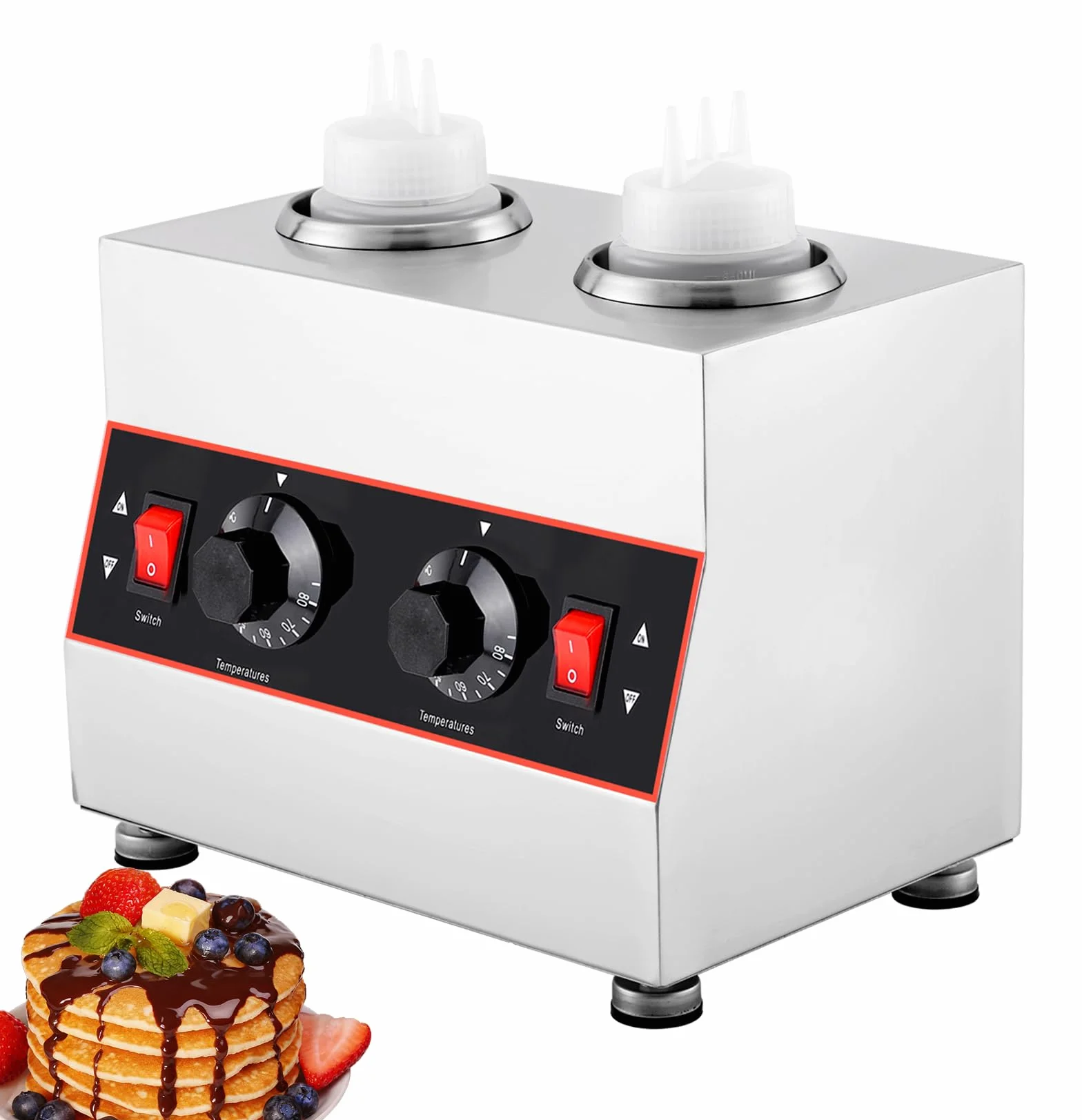 YUCHENGTECH Calentador Eléctrico de Salsas 320W Acero Inoxidable 2 Botellas 30-85℃ Dispensador de Salsa Eléctrica