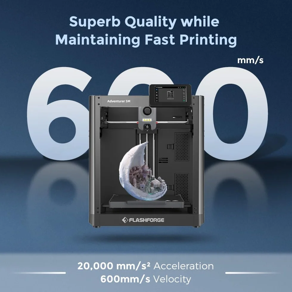 FLASHFORGE Adventurer 5M Impresora 3D, Lleno Calibración-Auto, Imprimir 1-Clic Máx. 600mm/s Velocidad, Todo-Metal CoreXY Estructura Impresión precisa, Fácil Mantenimiento Boquilla, Tamaño220x220x220mm
