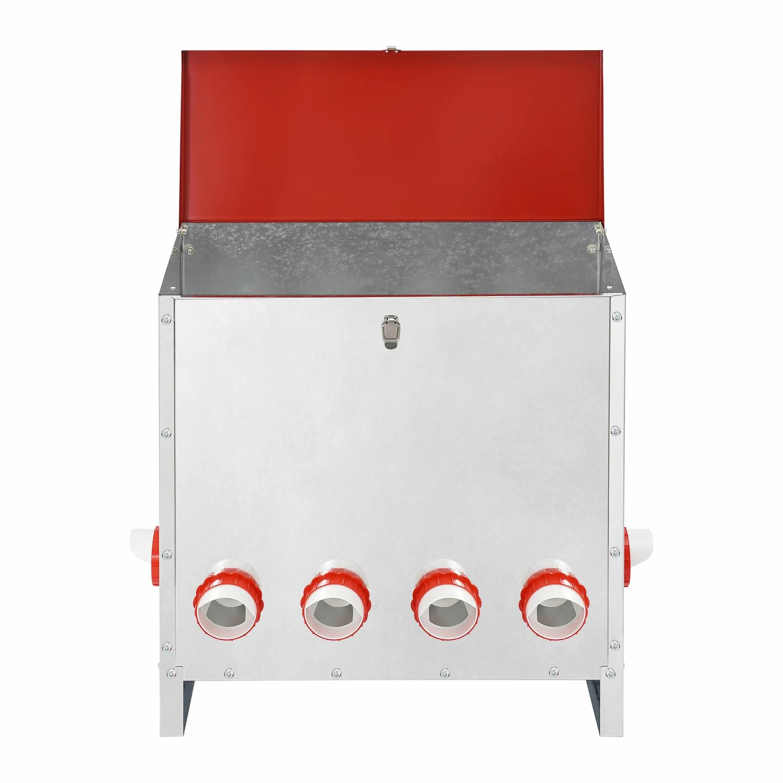 Comedero automático para gallinas, 30 kg/66 libras, de metal, con 10 orificios de alimentación y asa, resistente a la intemperie, adecuado para pollos, patos, aves de corral, etc.