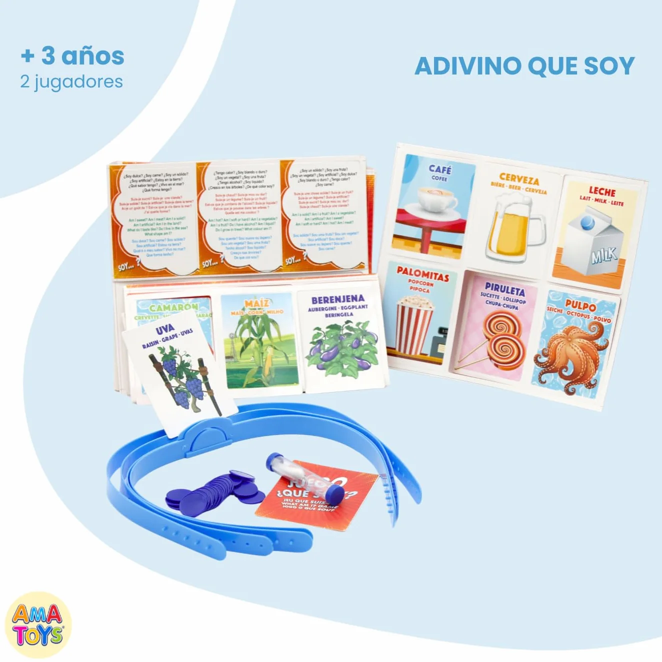 Adivino Que Soy Guess Game – Juego de Mesa para Niños y Familias, Adivina la Palabra con Cintas y Cartas, 2-6 Jugadores, +3 Años