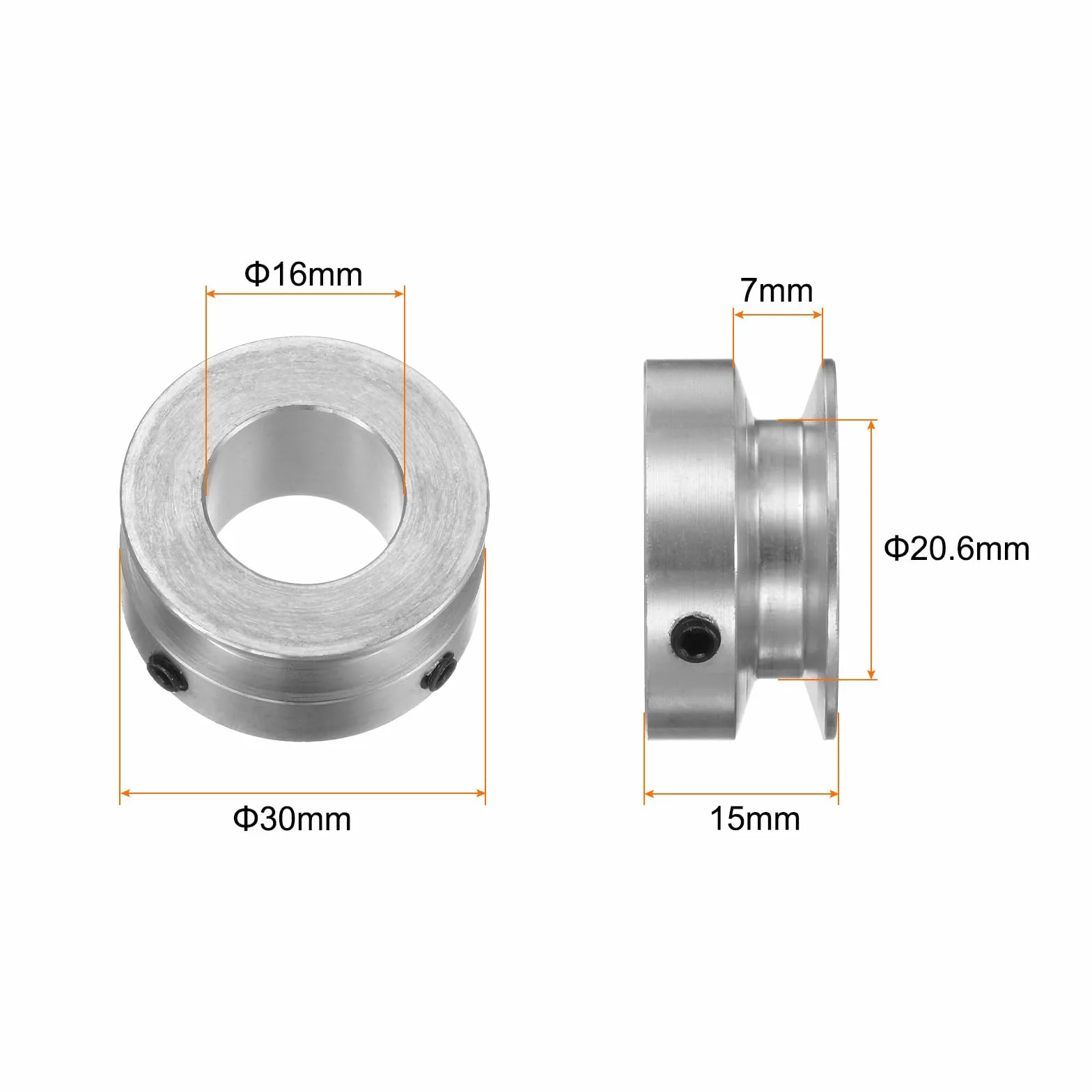sourcing map Polea de Ranura Única 16mm Diámetro Fijo 30mm Diámetro Exterior Aleación de Aluminio con Llave Hexagonal para Máquina de Perforación