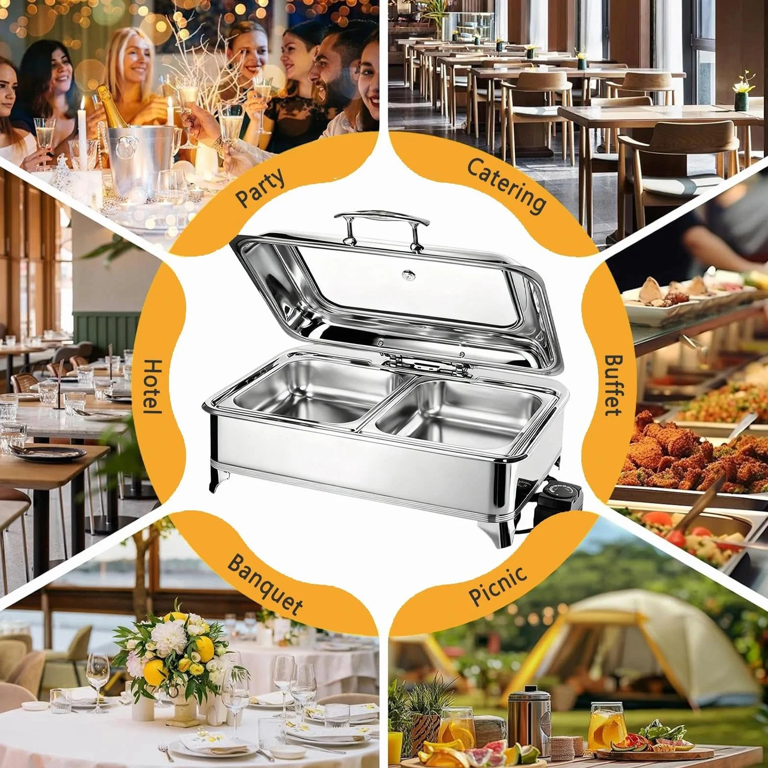Chafing Dish Eléctrico 9L Acero Inoxidable con Tapa Transparente, Calentador de Comida para Buffet y Fiestas (1/2 Pan)