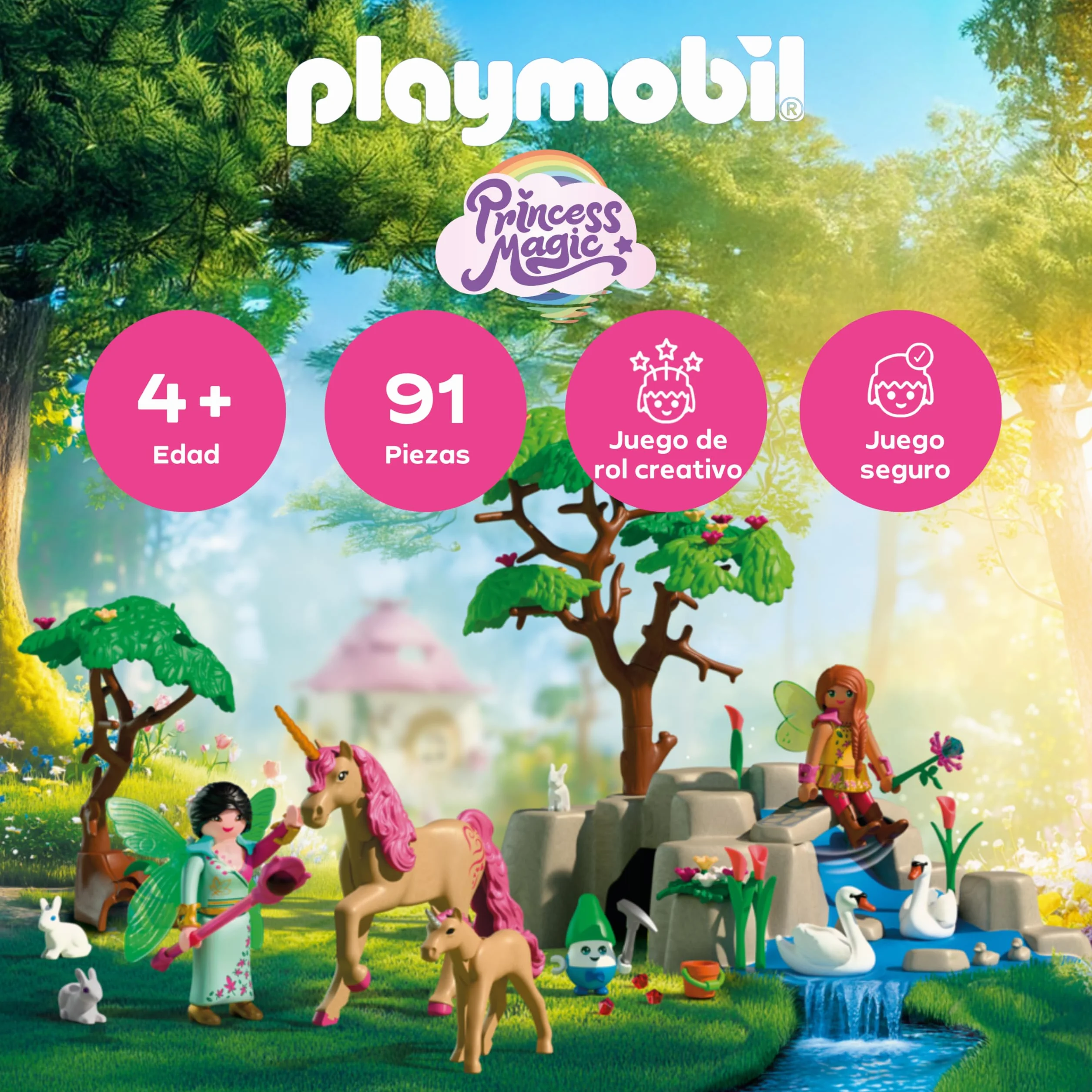 PLAYMOBIL Fantasy & Magic Excursión de Las Hadas 2 Hadas Familia de Unicornios Joyling Cueva de Piedras Preciosas Juguete 4 años 72067