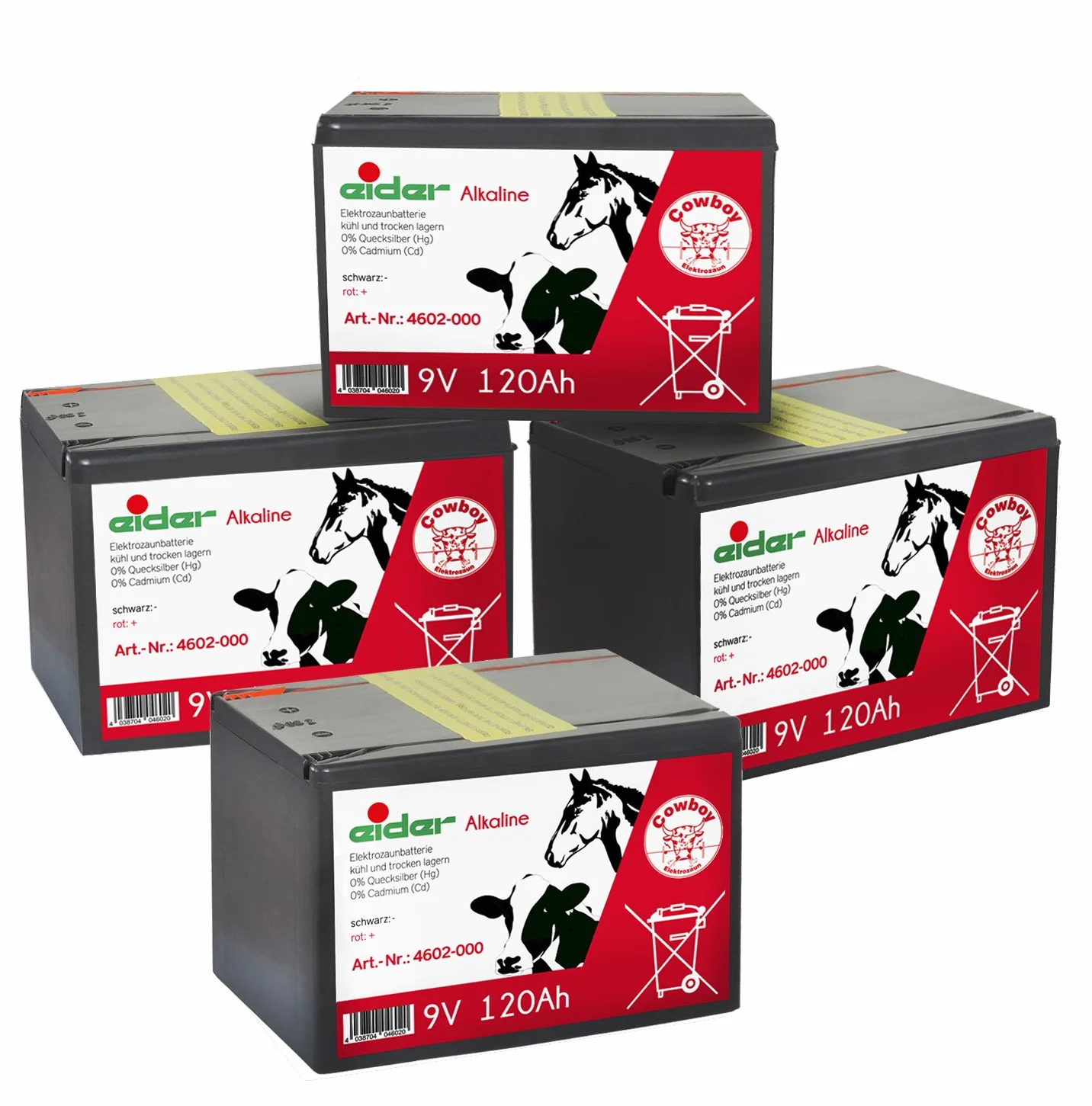 Eider 4 baterías alcalinas 9V 120Ah para valla de pastos larga duración