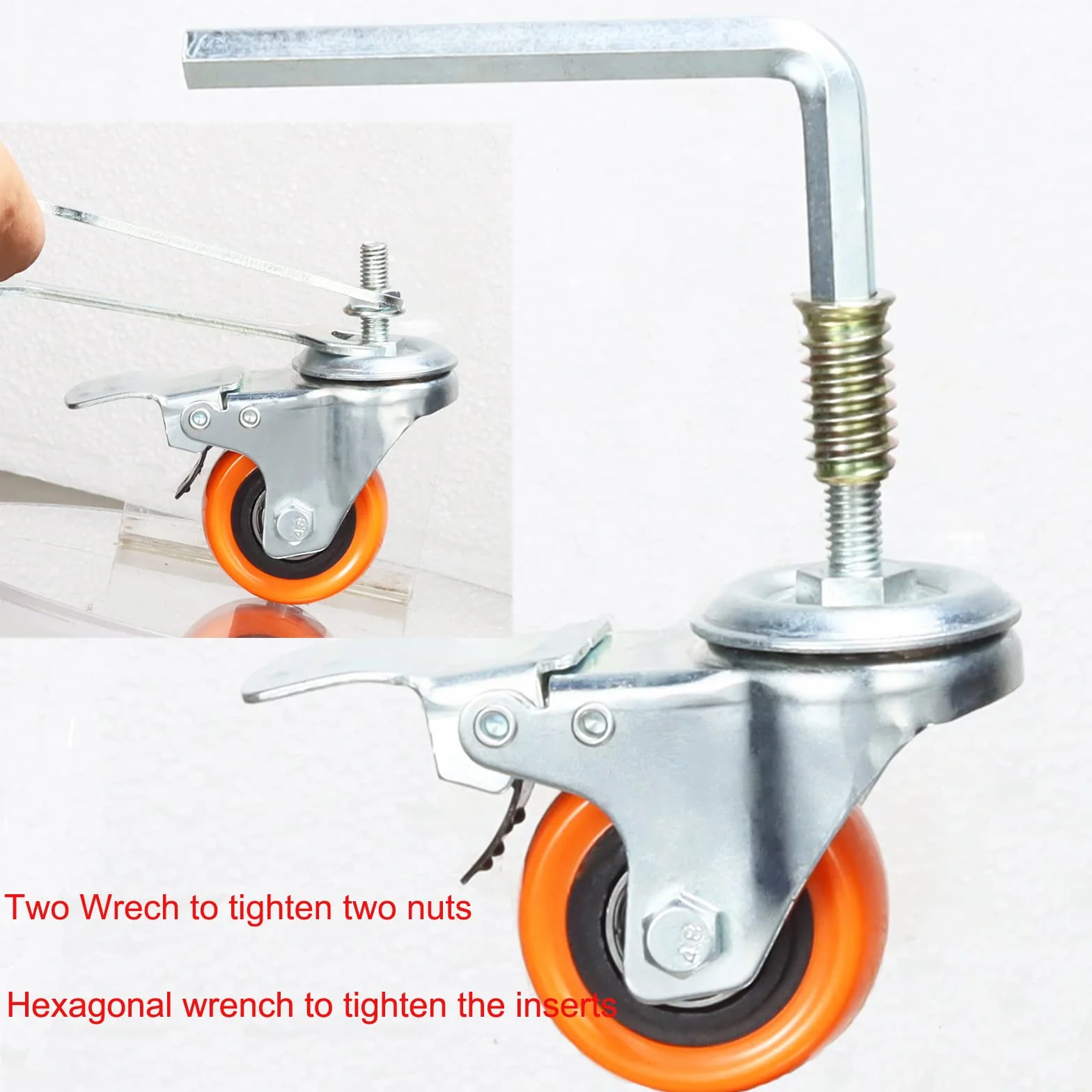 Stem Caster Wheels Heavy Duty Casters PVC M8-1.25x1″ (Stem Diameter 8mm, Stem Length:1″) Casters with Brake Dual Locking for Home, Office, Industry use (2 Inch, with Brake)
