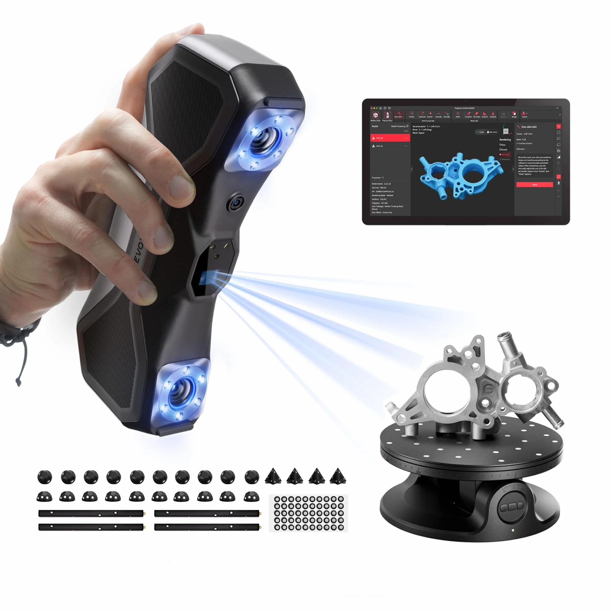 Revopoint MetroX Escáner 3D para Impresión 3D, Precisión hasta 0,01 mm, Exactitud de Grado Metrológico, Hasta 60 fps, Láser Azul, 4 Modos de Escaneo, para Escanear Objetos Metálicos/Oscuros, Avanzado