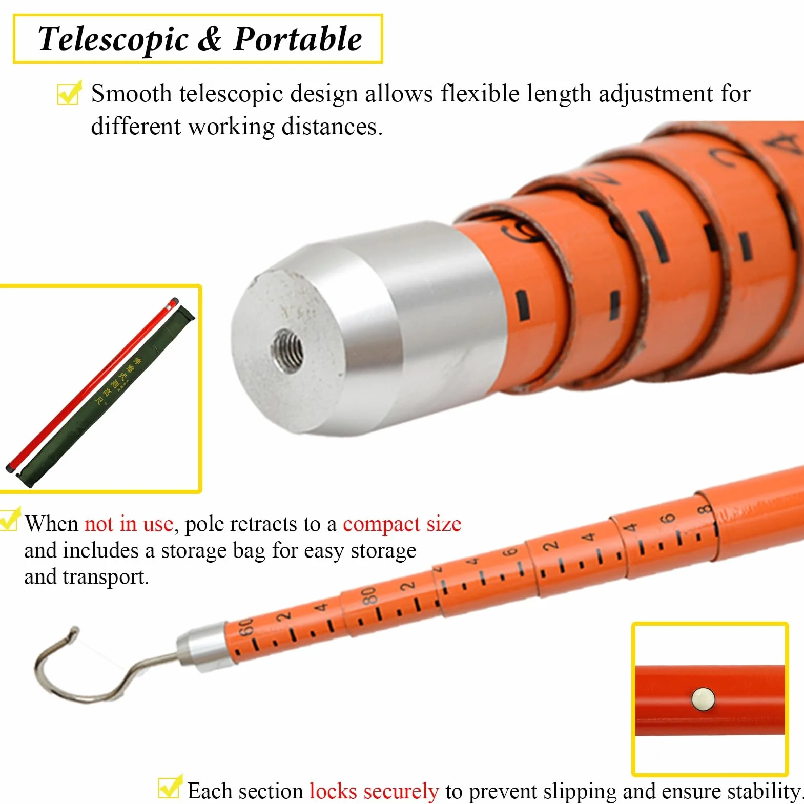 varilla y metro extensibles, Varilla De Medición Altura Telescópica Aislada Con Bolsa Y Guantes Rojo 6-18m(18m(59.1 ft))