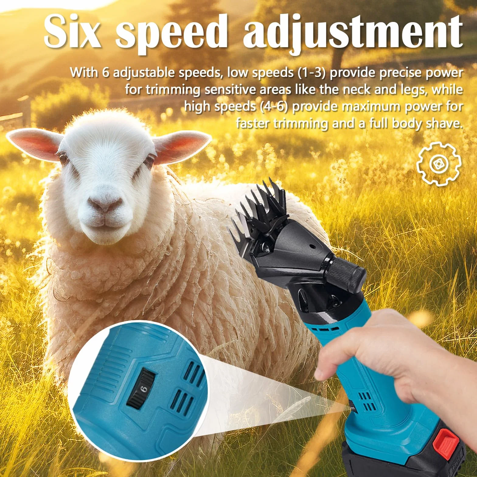 Esquiladora de Ovejas, 3000mah Esquiladora Profesional de Ovejas Esquiladora EléCtrica A BateríA 6 Velocidades Ajustables con 2 BateríAs para Ovejas Cabras Alpacas y Ganado Vacuno
