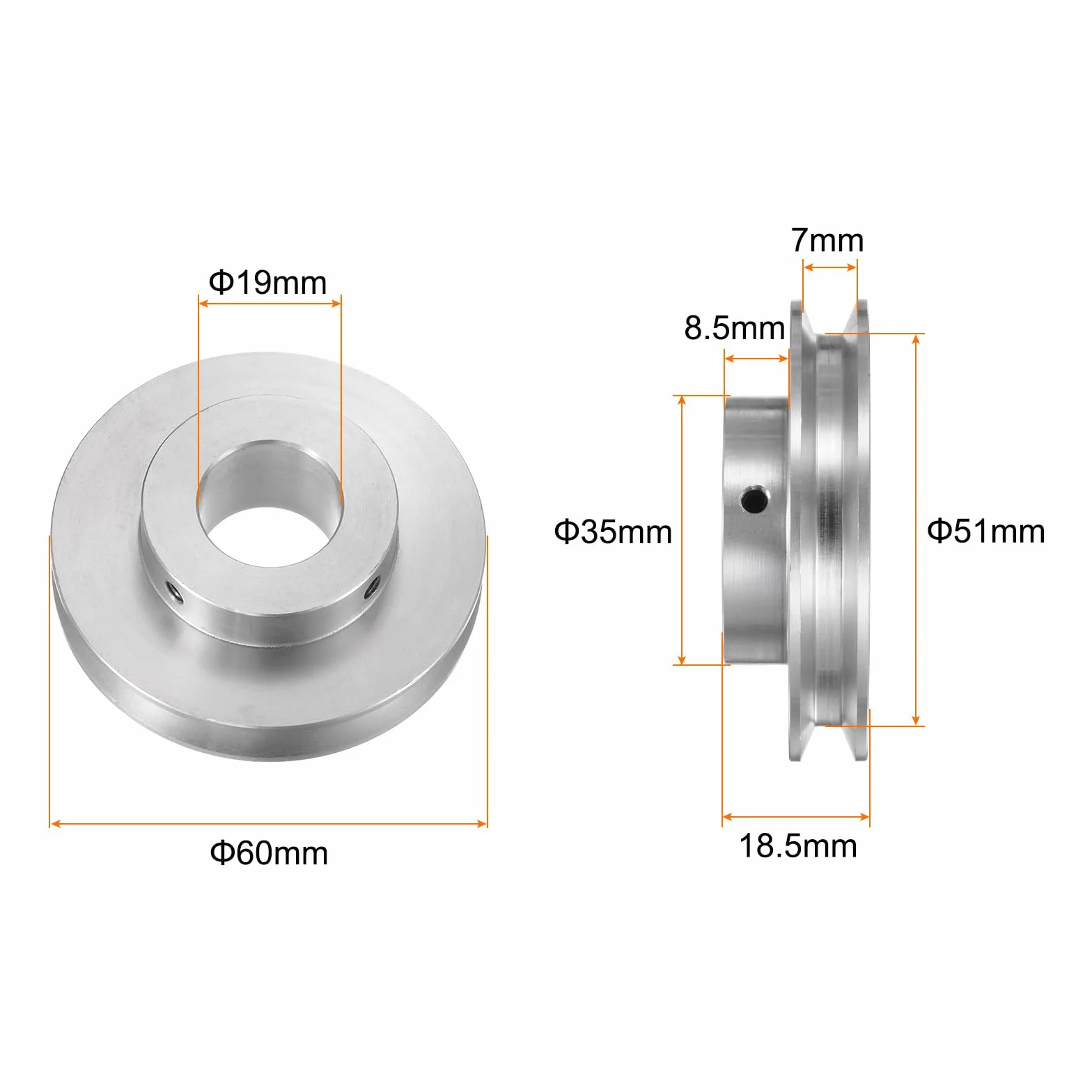 sourcing map Polea de Ranura Única 19 MM Diámetro Fijo 60 MM Diámetro Exterior Aleación de Aluminio Llave Hexagonal para Máquina de Perforación