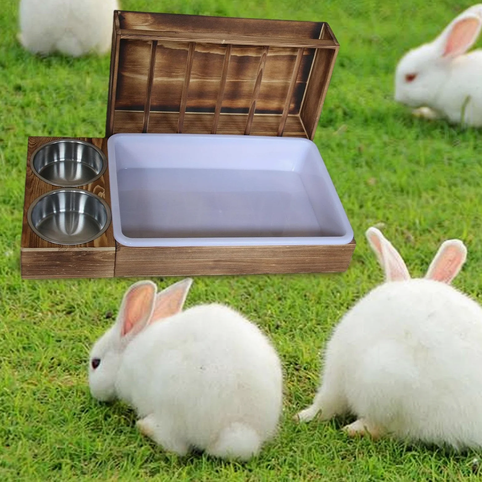 Comedero 3 en 1 para Conejos con Bandeja Sanitaria, Caja de Arena, para Hámster, Cobaya, Chinchilla Y Comederos para