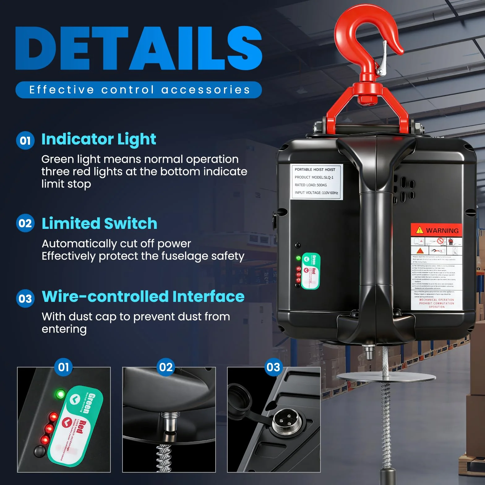 NEWTRY 3 en 1 Polipasto Eléctrico 1500W, Cabrestante Eléctrico de 500 kg 7.6m, Control Remoto Inalámbrico, Con Protección Contra Sobrecargas, Con manual en español